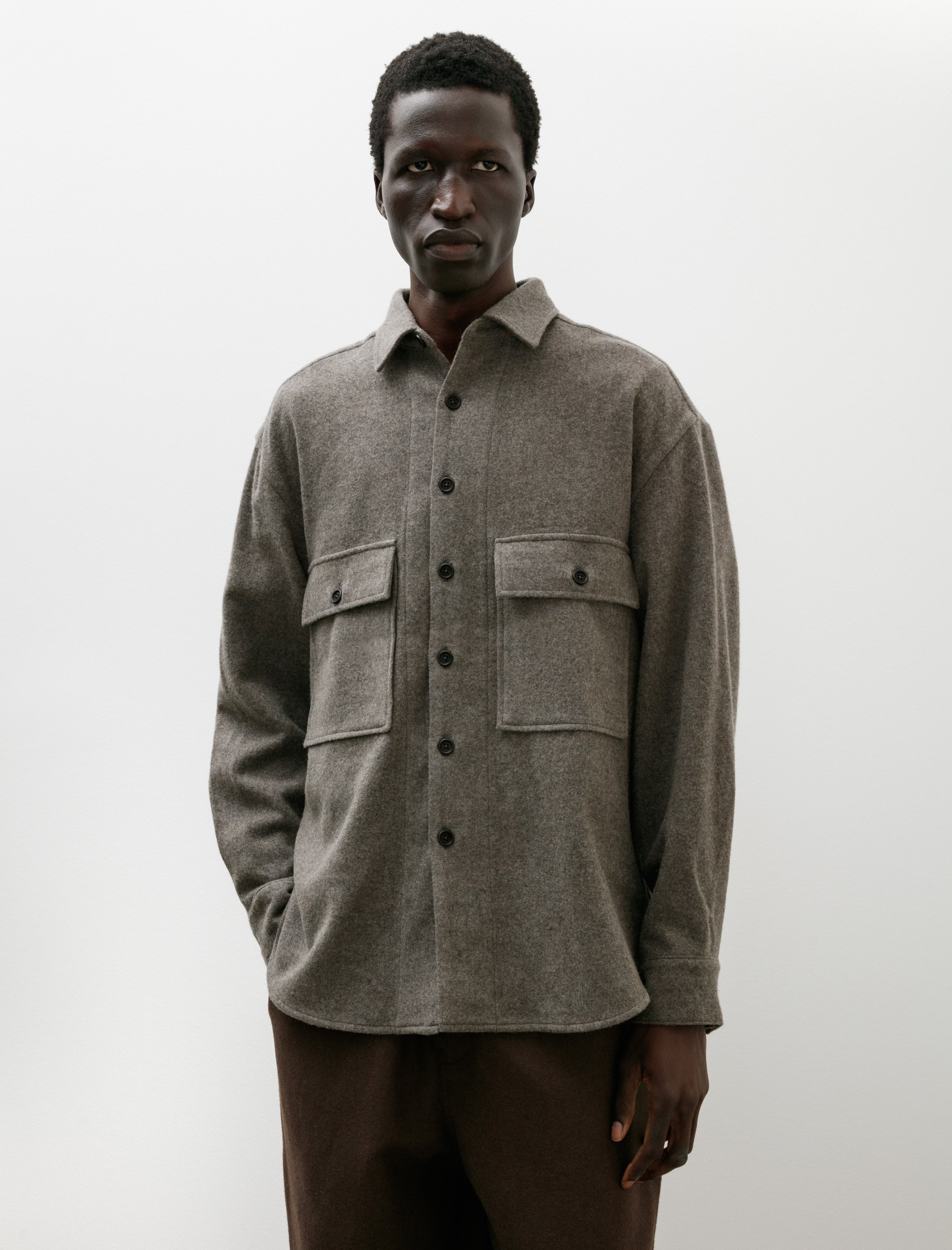 Evan Kinori Big Shirt Brushed Wool Cashmere Mid Grey