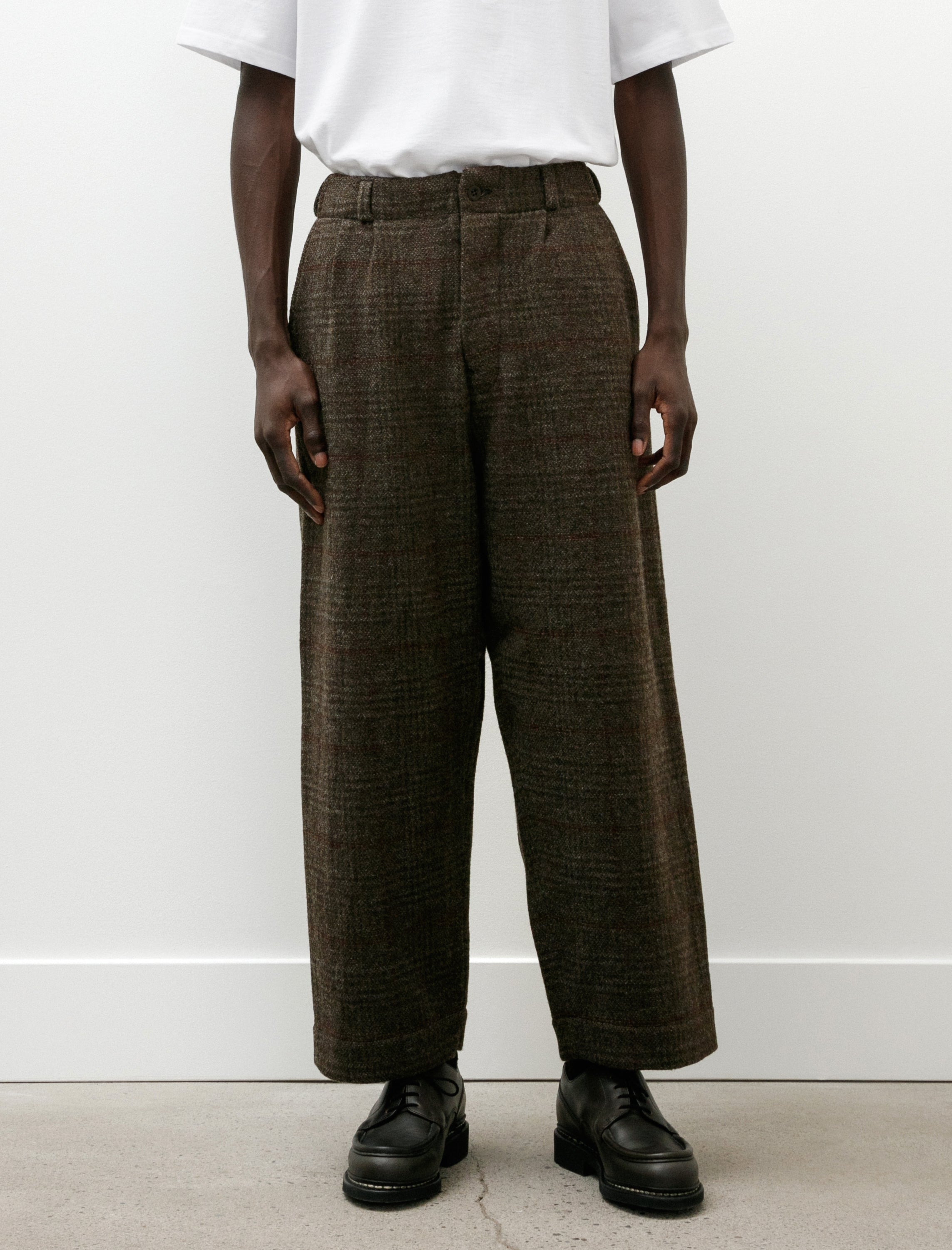 Evan Kinori Two Pleat Pant Wool Herringbone Check Dark Olive/Charcoal