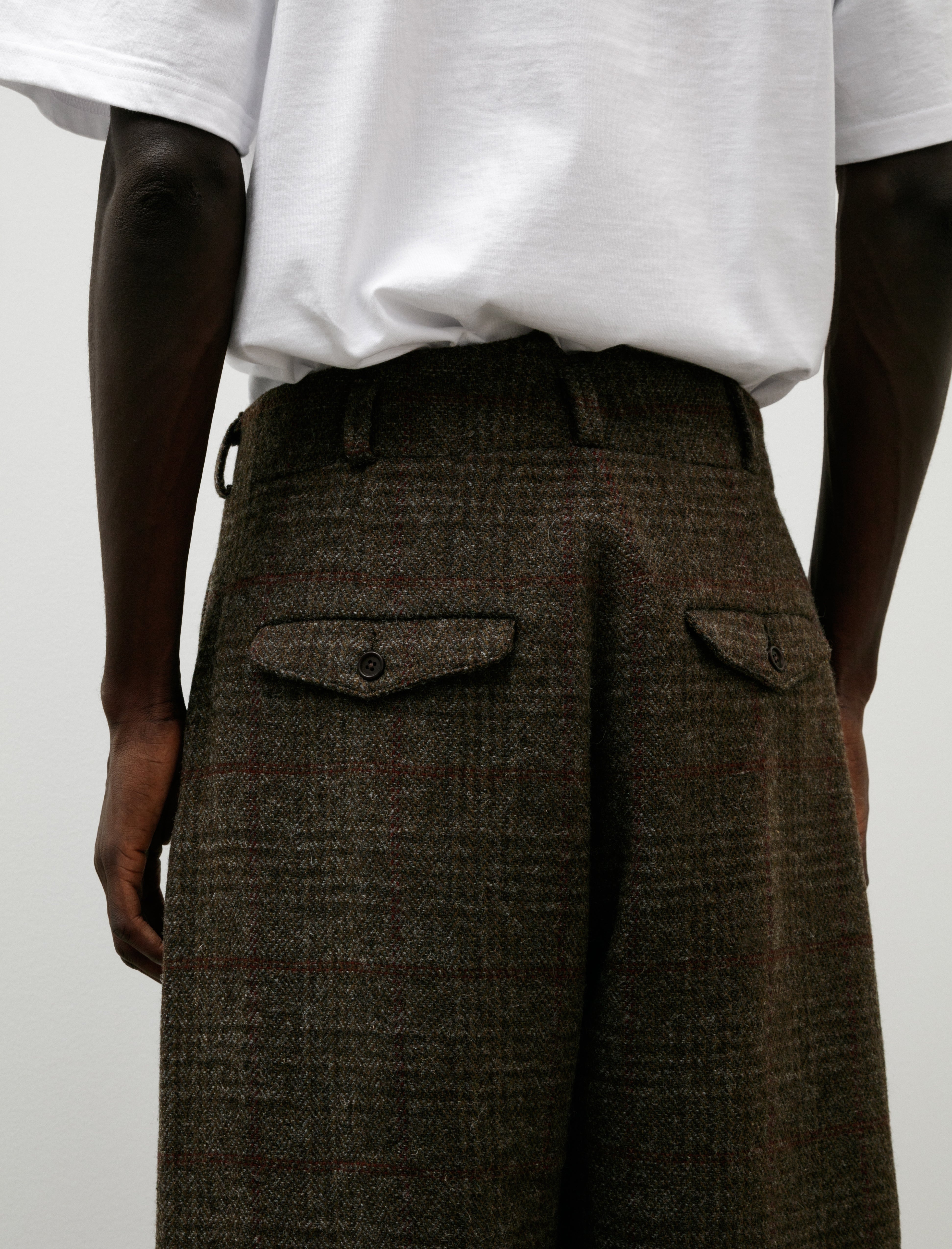 Evan Kinori Two Pleat Pant Wool Herringbone Check Dark Olive/Charcoal