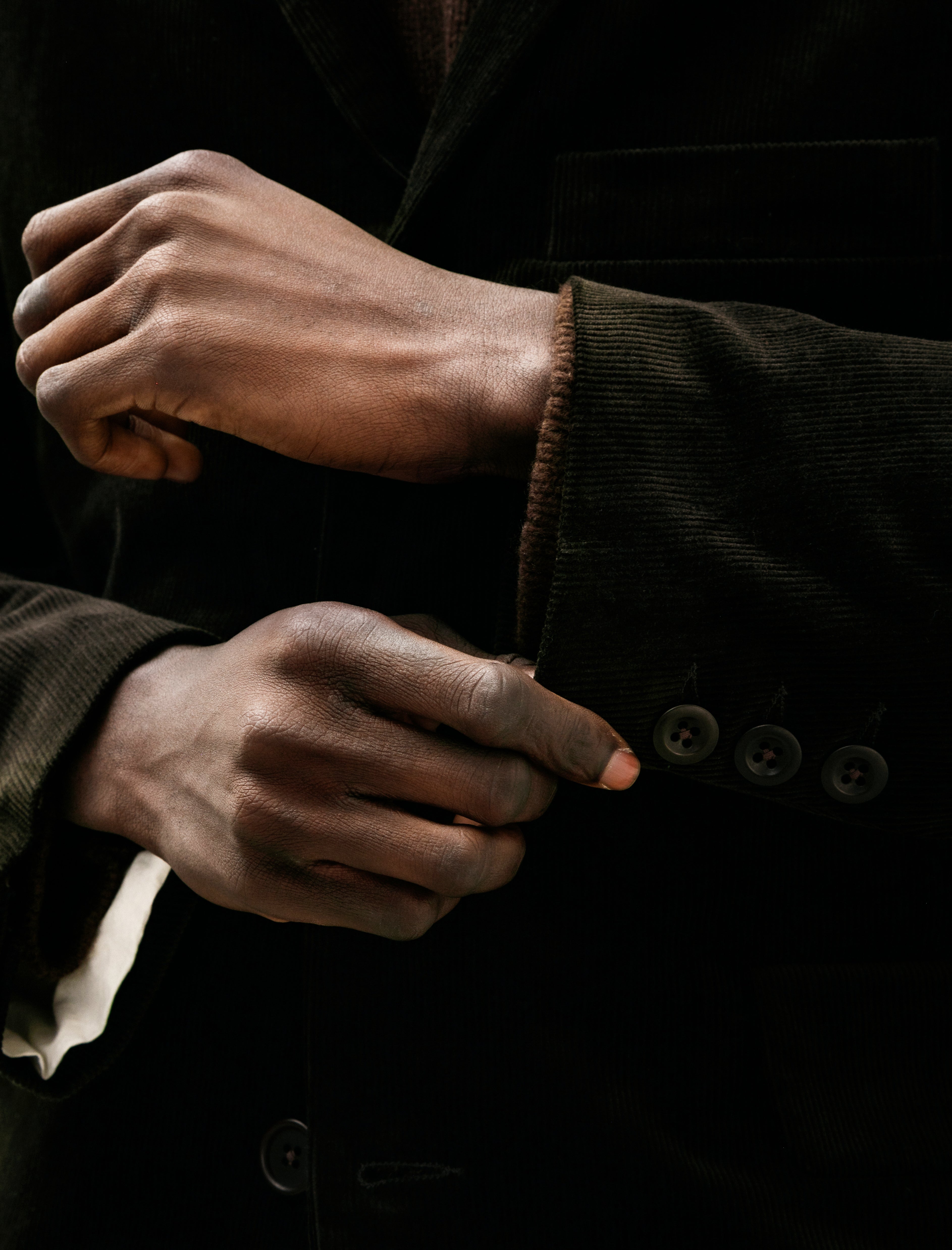 Evan Kinori Three Button Jacket Cotton Corduroy Dark Olive