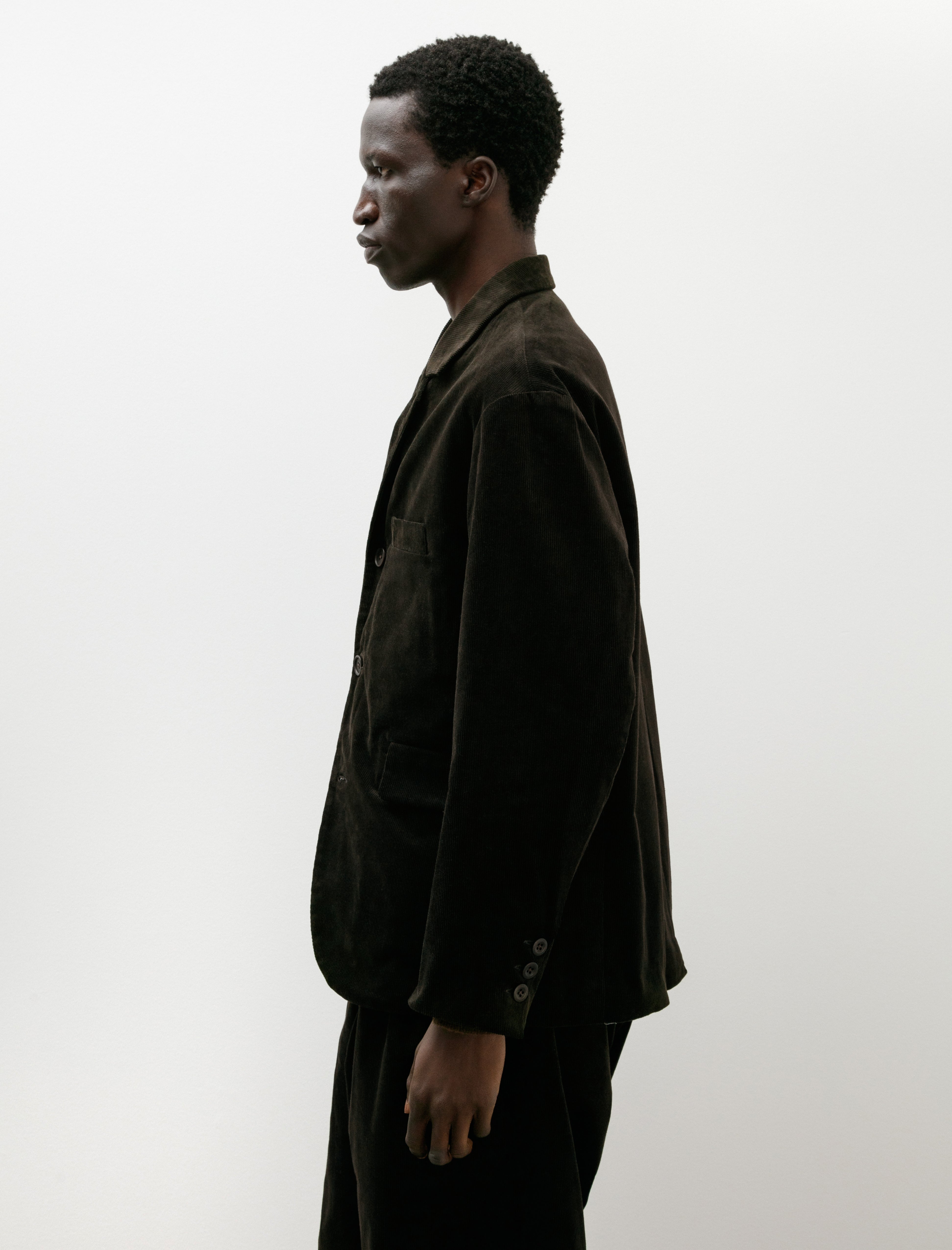 Evan Kinori Three Button Jacket Cotton Corduroy Dark Olive