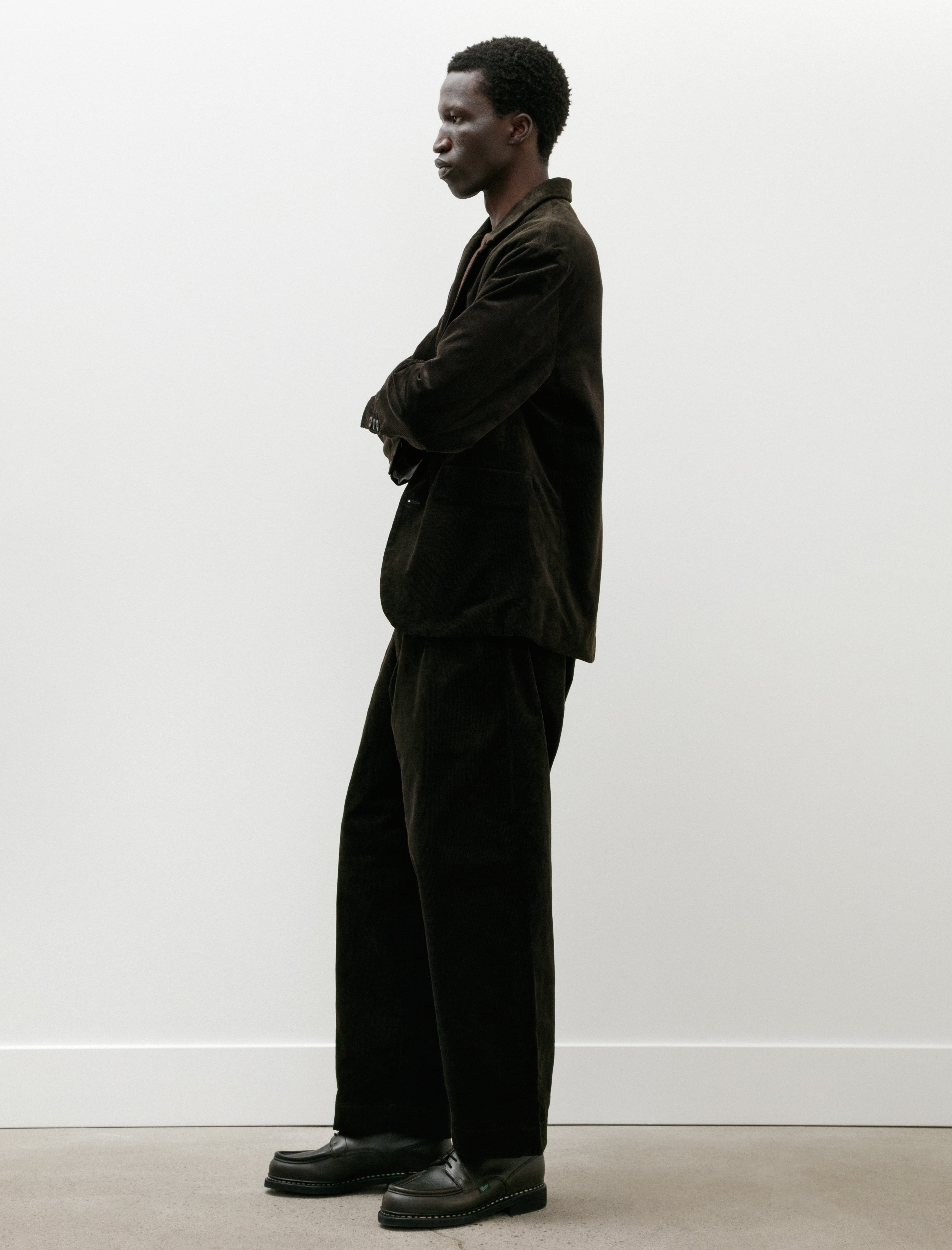 Evan Kinori Three Button Jacket Cotton Corduroy Dark Olive