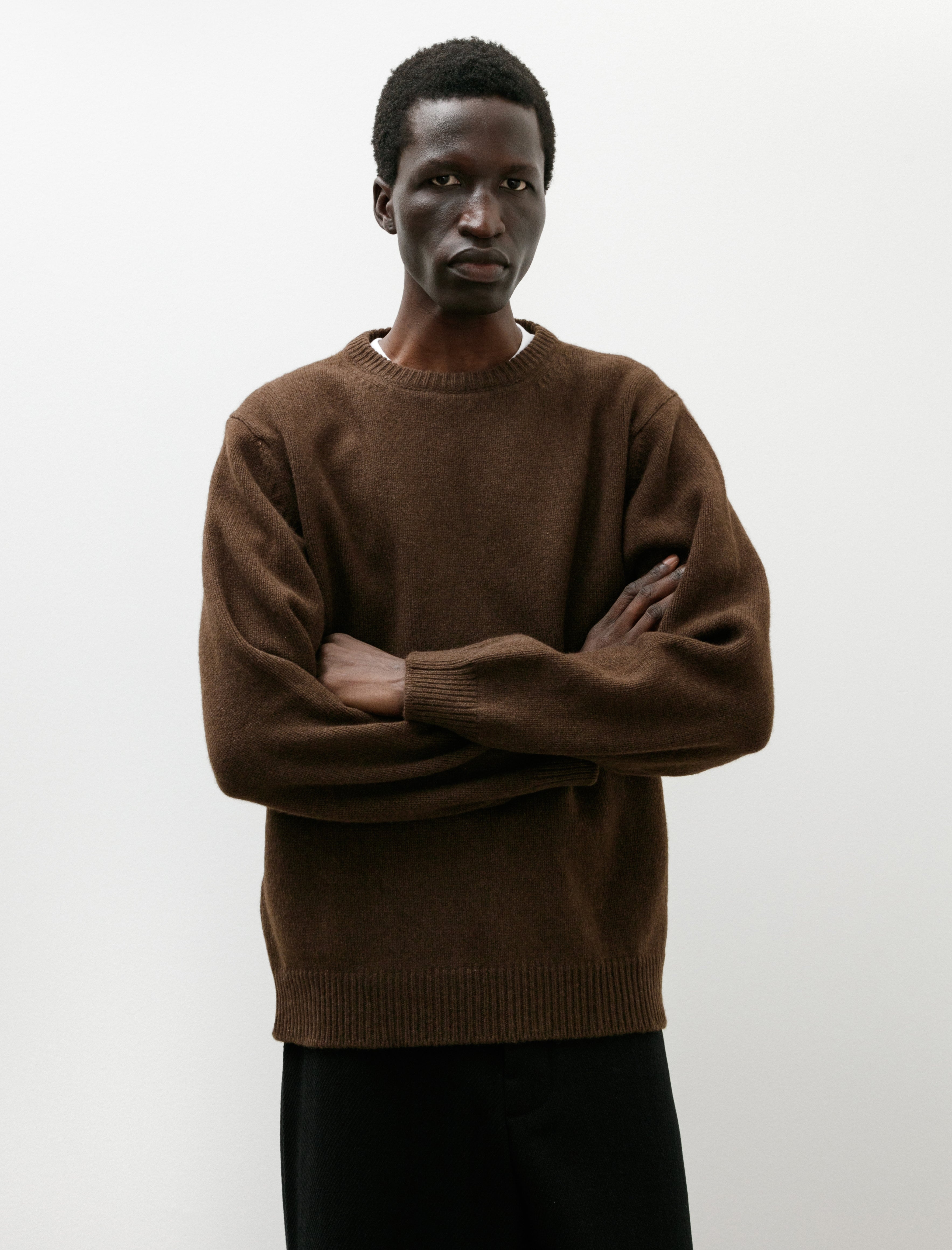 Evan Kinori Crewneck Sweater Undyed Yak Wool Natural Brown