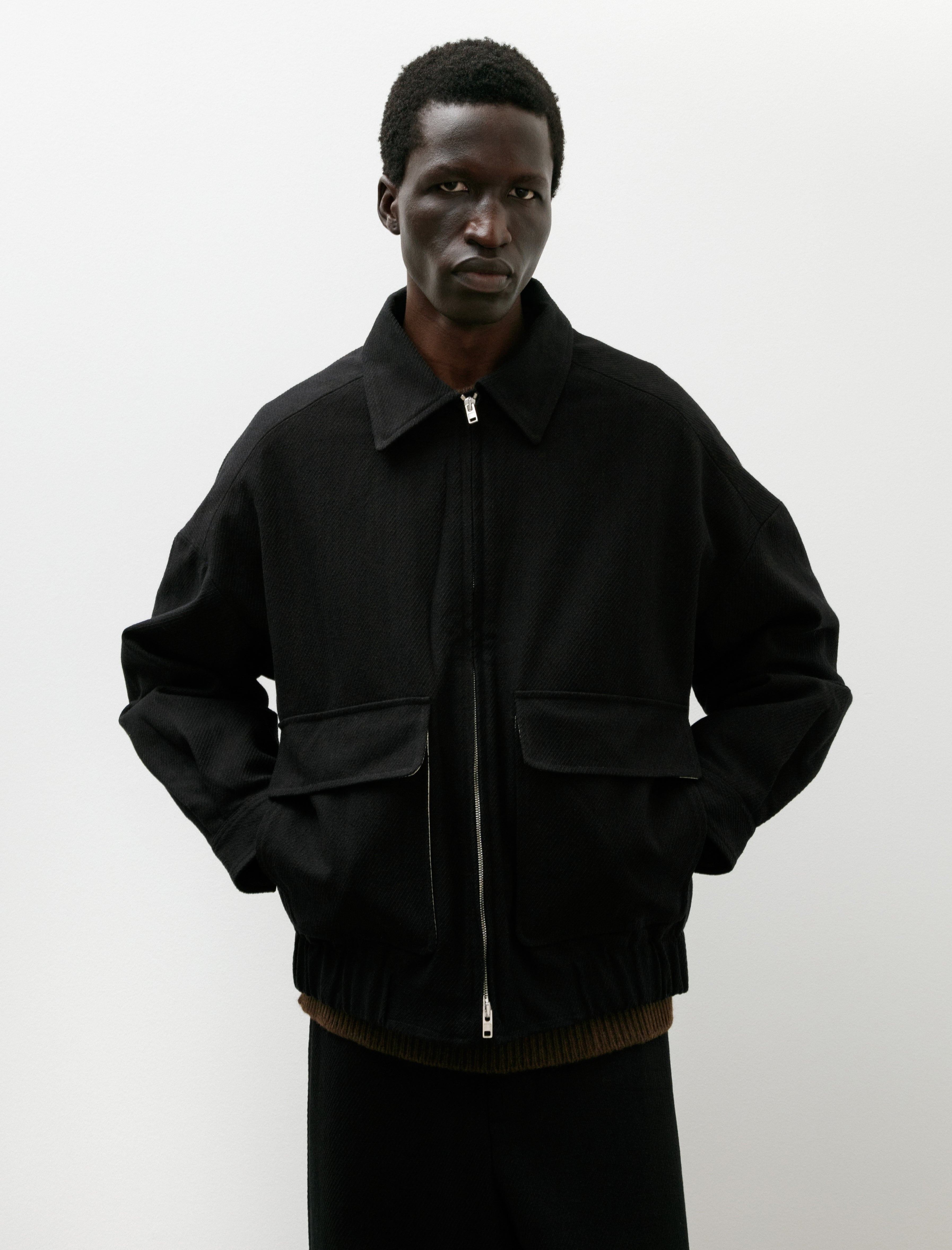 Evan Kinori Zip Jacket Two Cotton Kersey Black