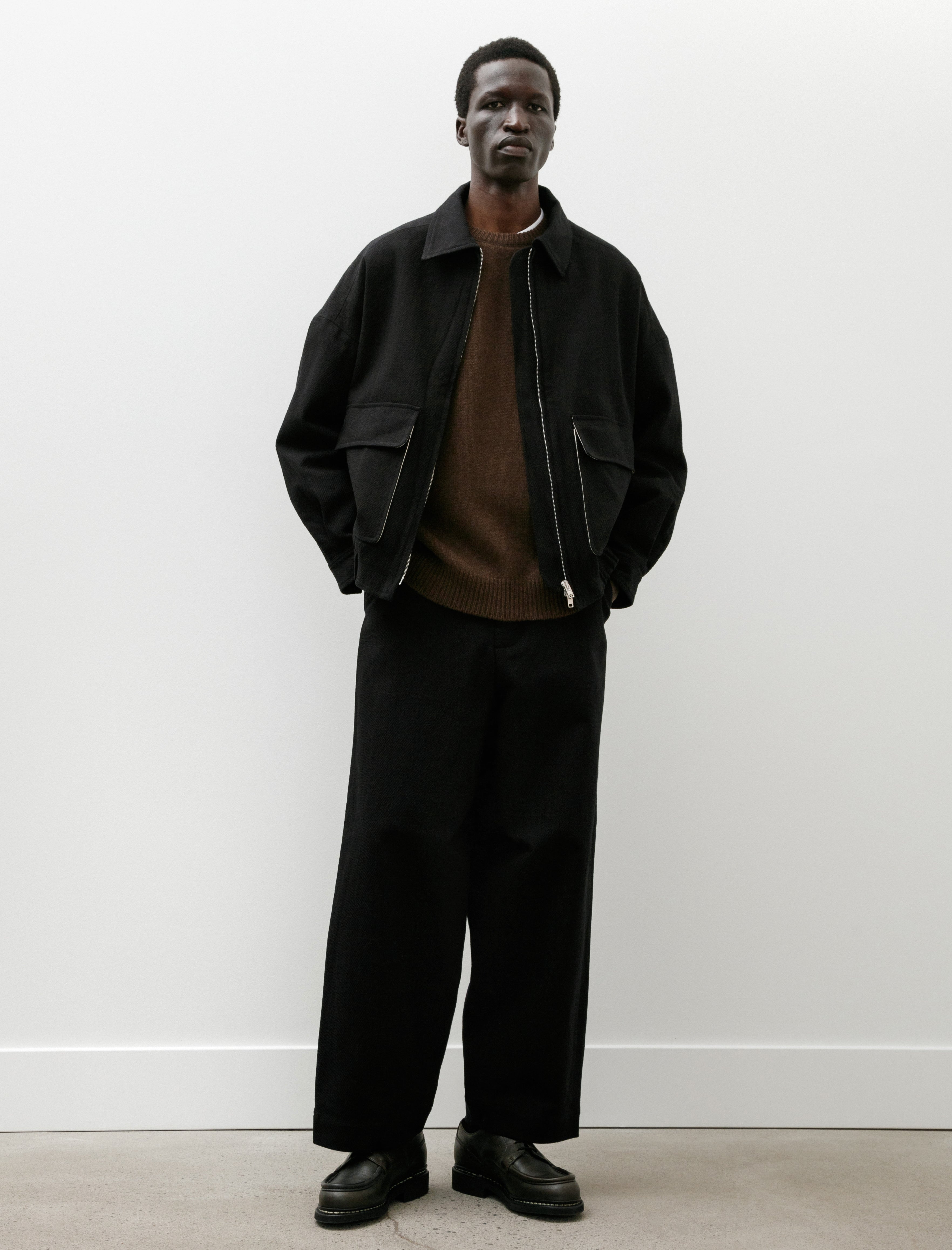 Evan Kinori Flat Front Pant Cotton Kersey Black