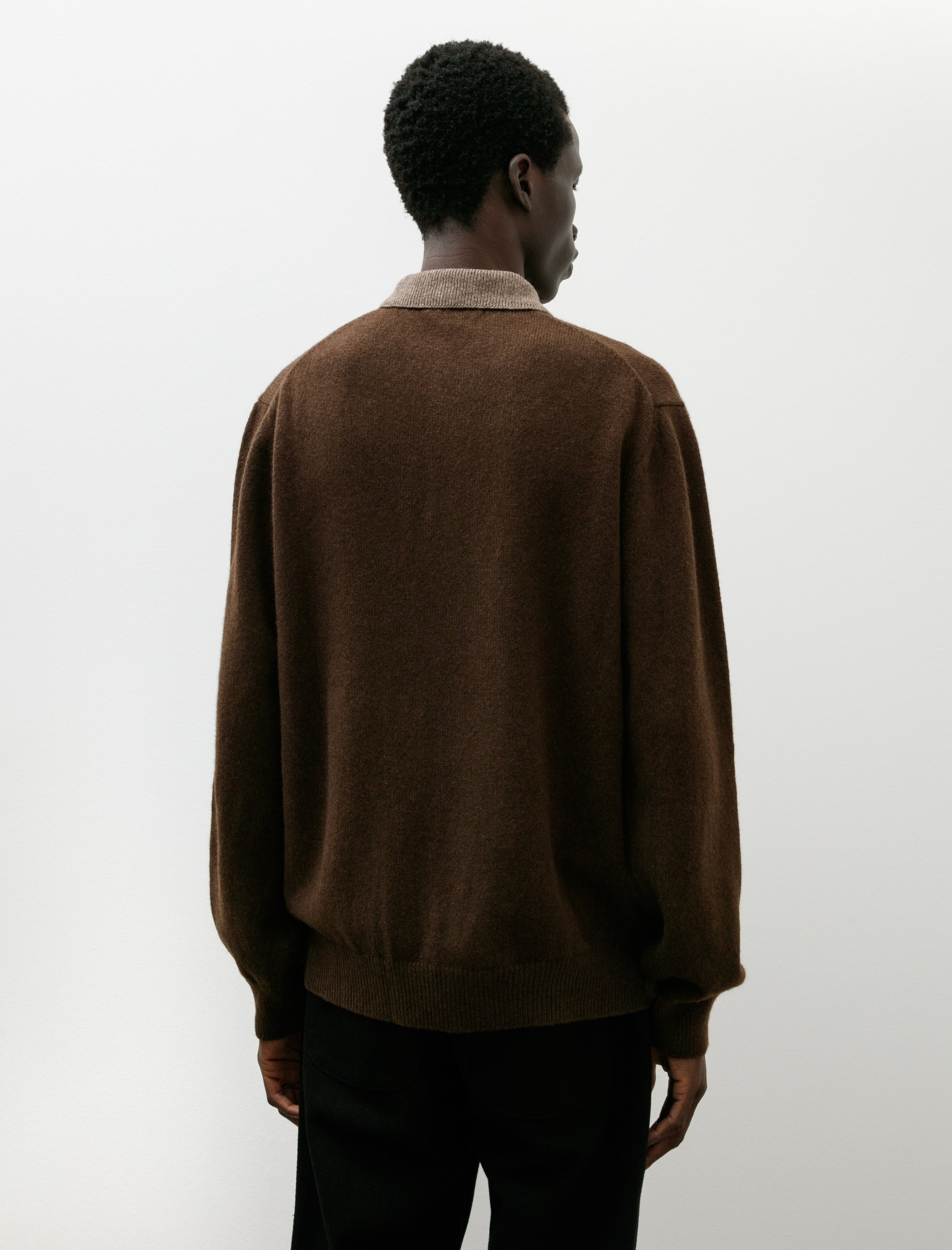 Evan Kinori Knit Polo Undyed Yak Wool Light Brown Dark Brown