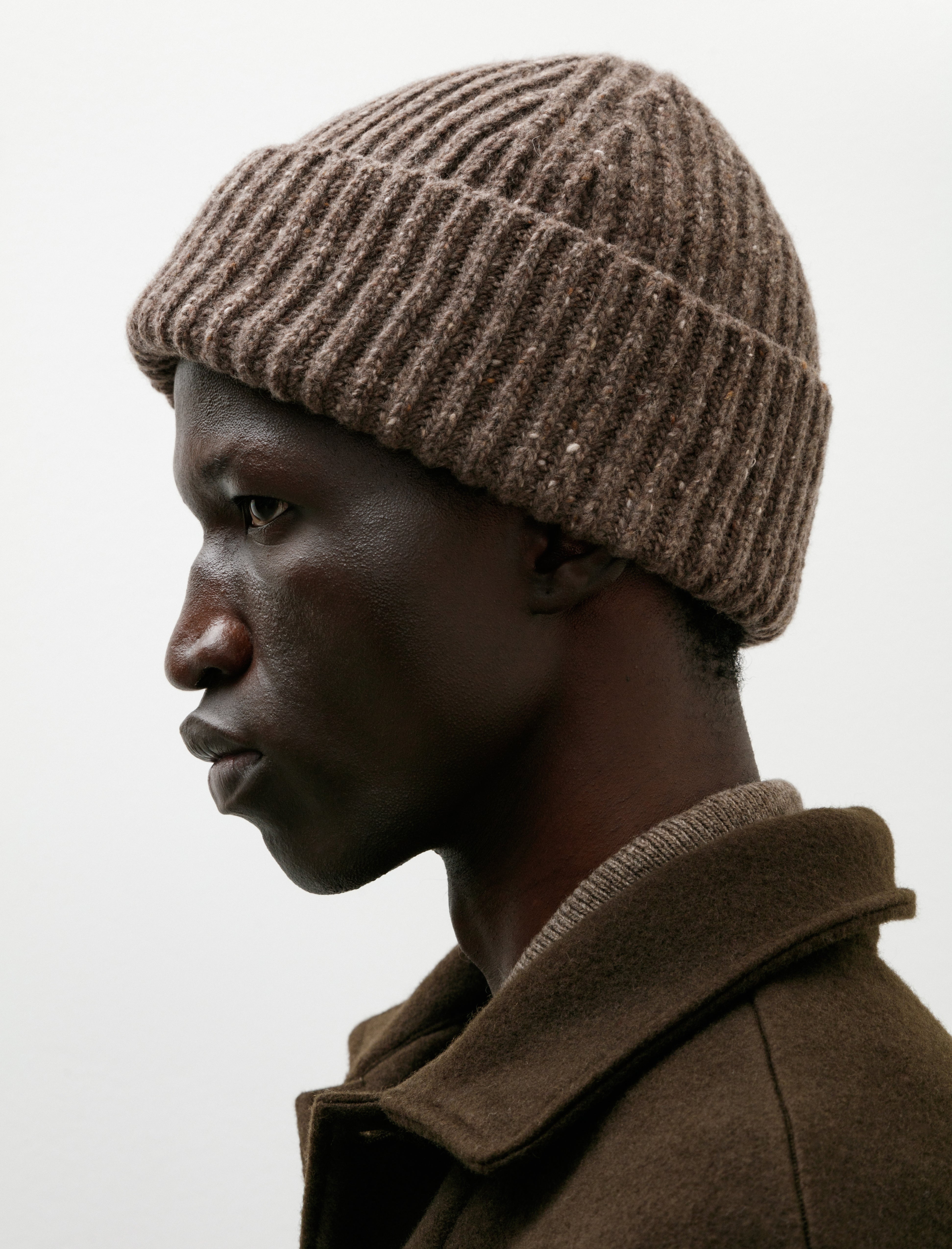 Evan Kinori Knit Hat Cashmere Wool Tweed Light Brown