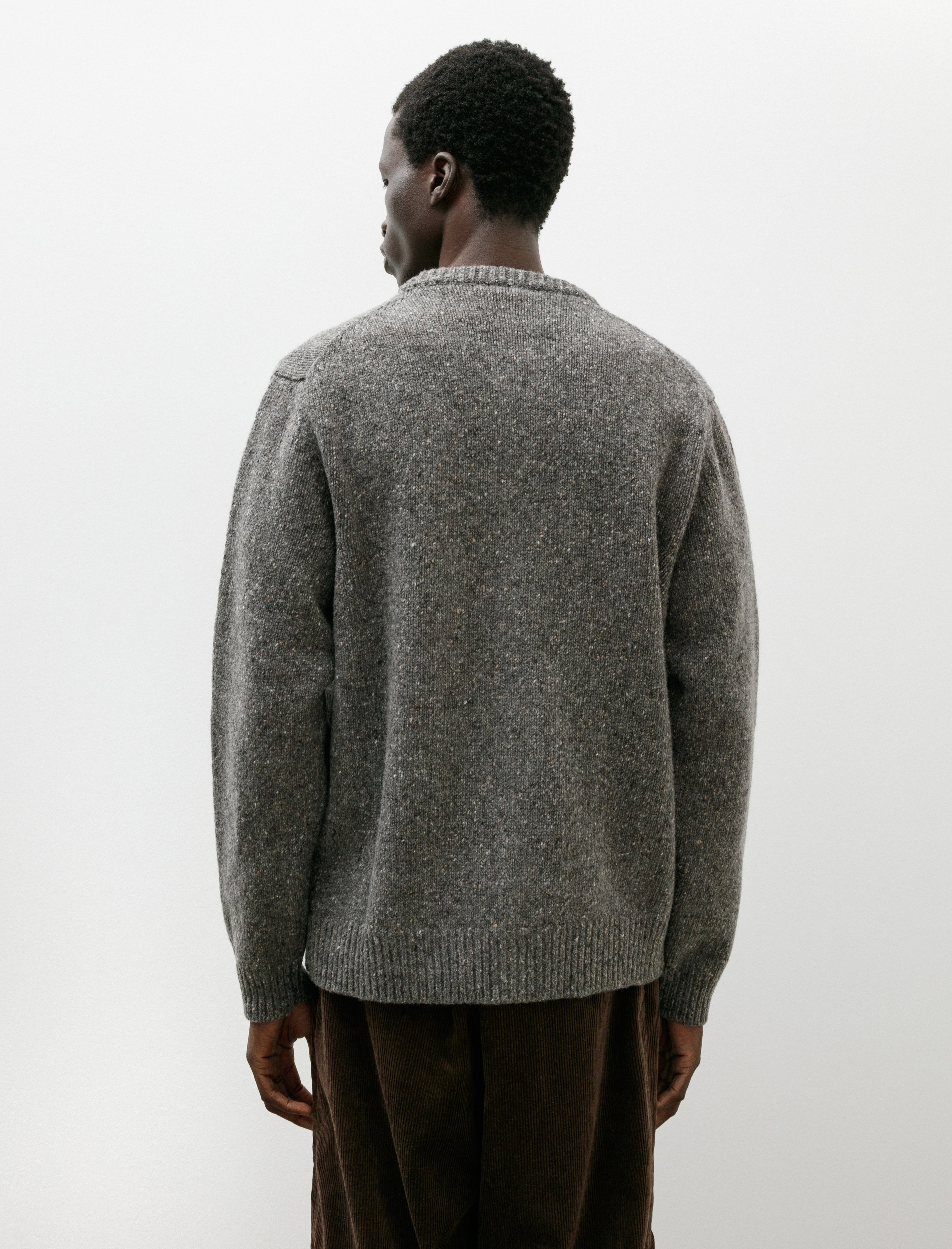 Evan Kinori Crewneck Cardigan Wool Tweed Heather Grey