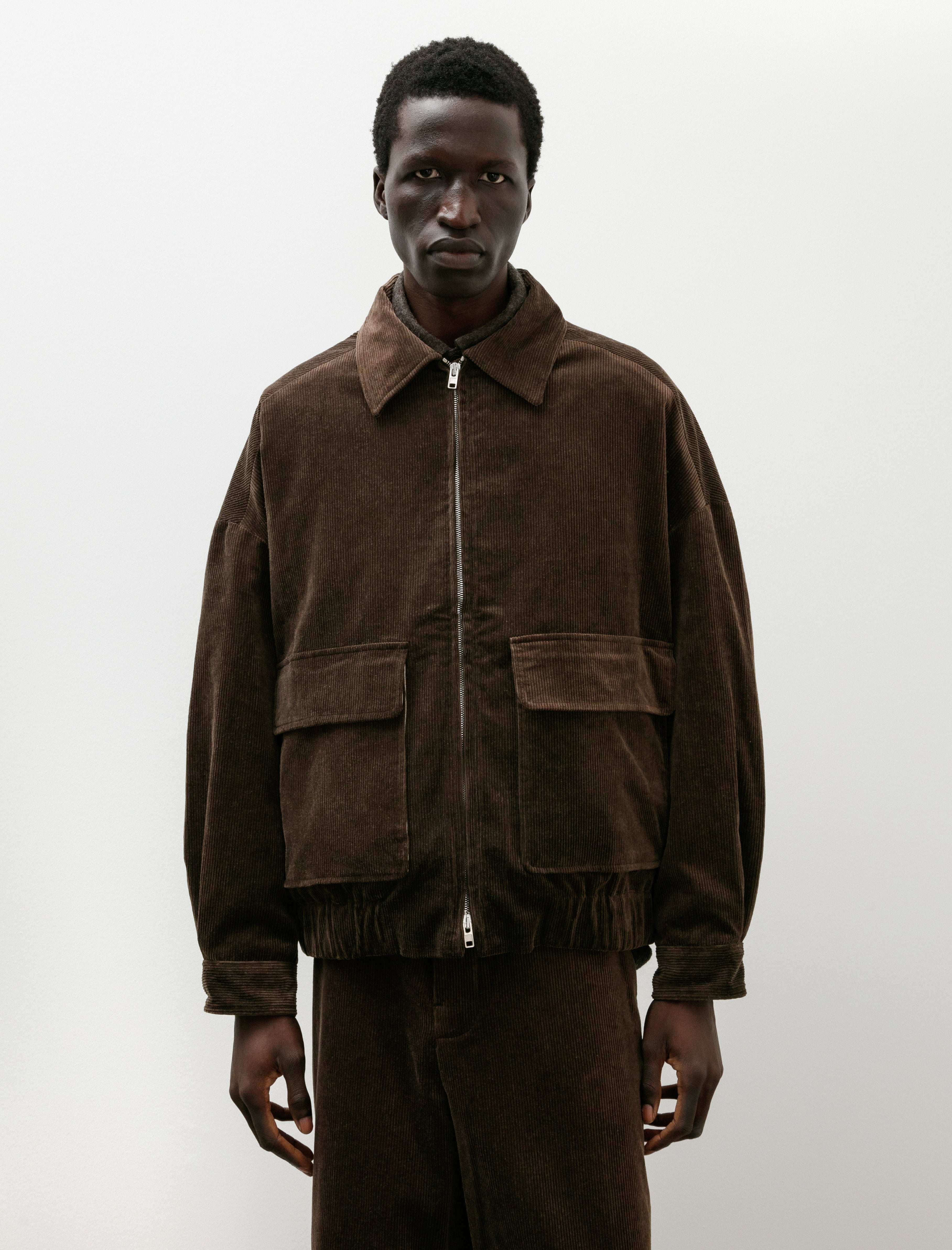 Evan Kinori Zip Jacket Two Sumi Ink Corduroy Brown