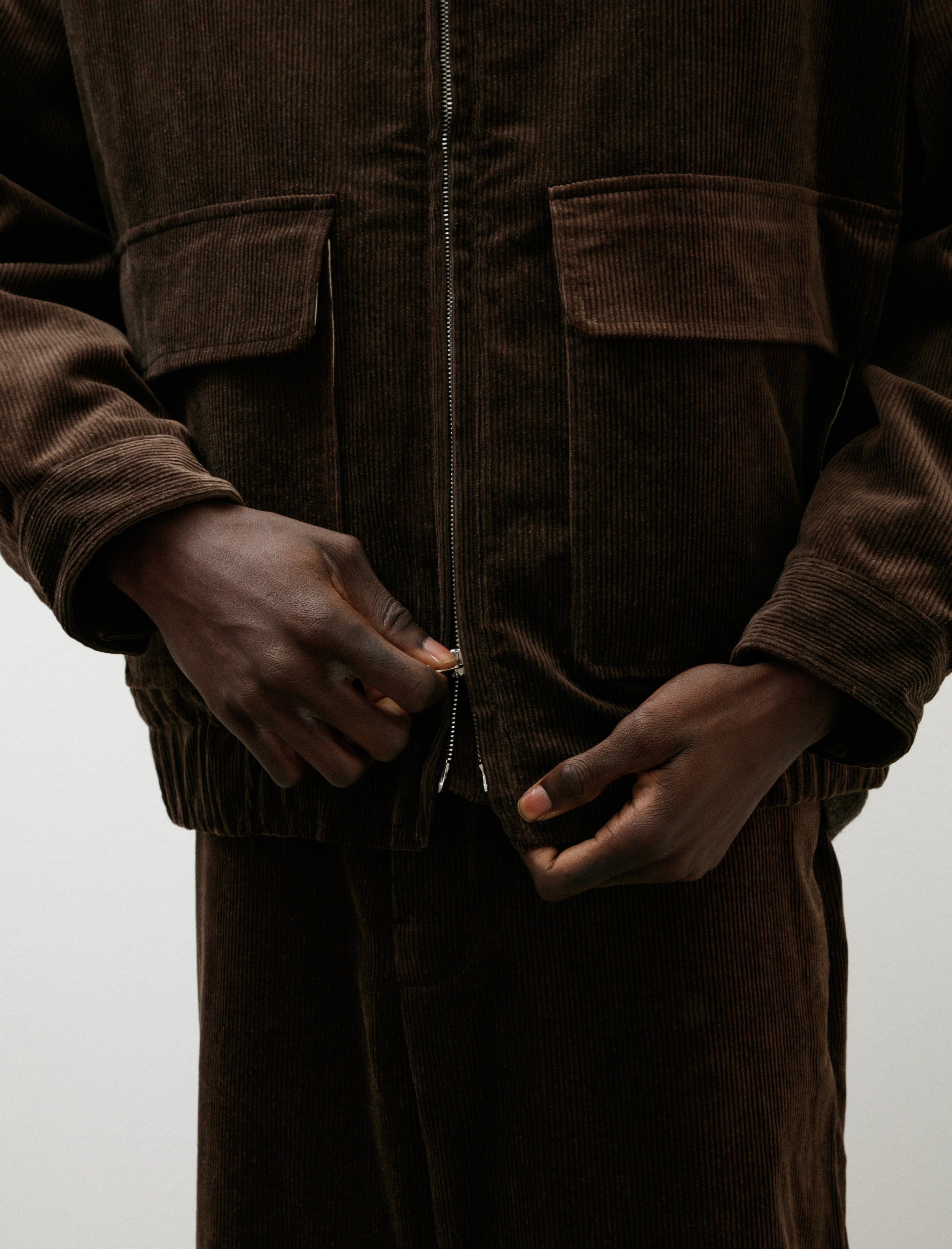 Evan Kinori Zip Jacket Two Sumi Ink Corduroy Brown