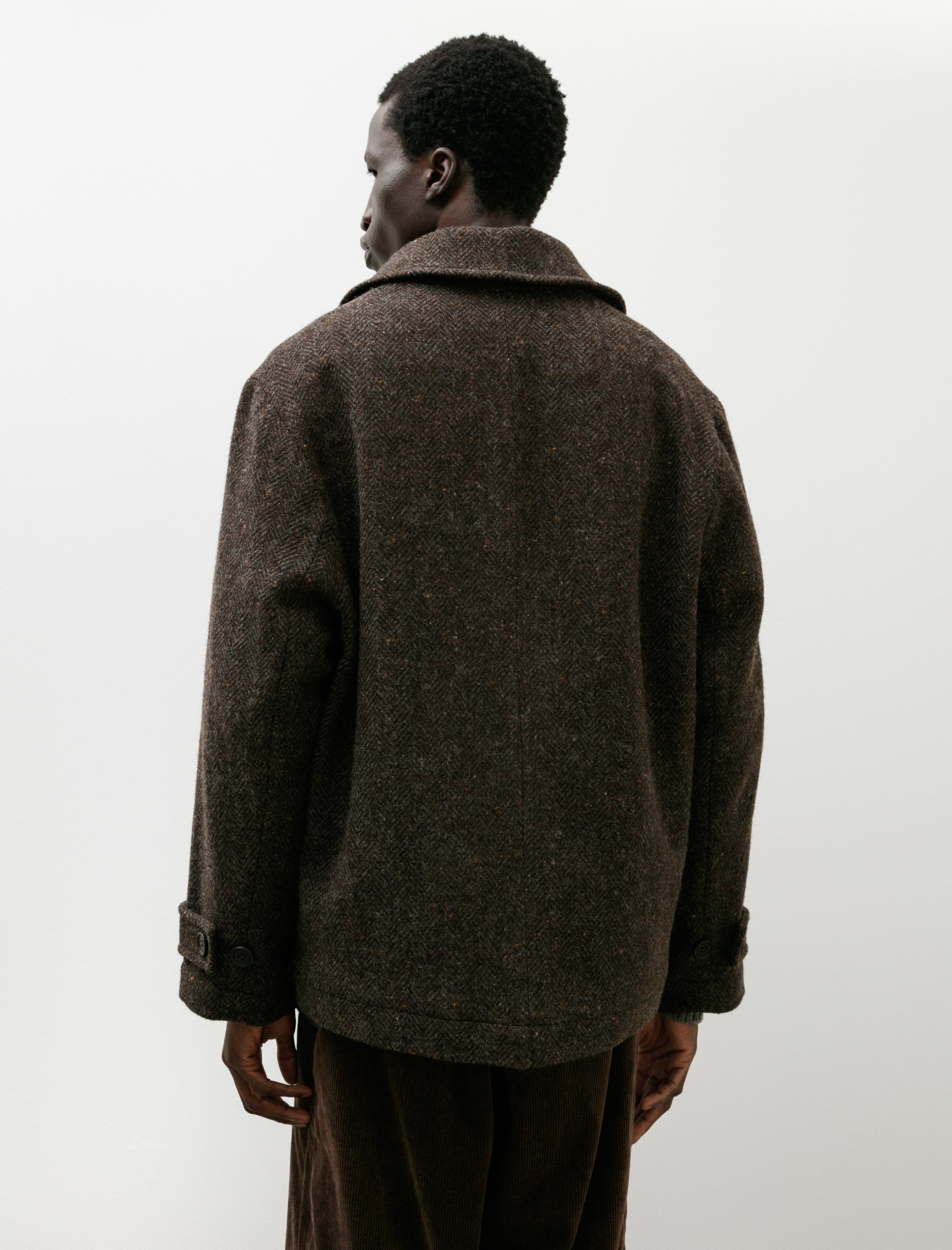 Evan Kinori Peacoat Wool Herringbone Brown/Charcoal