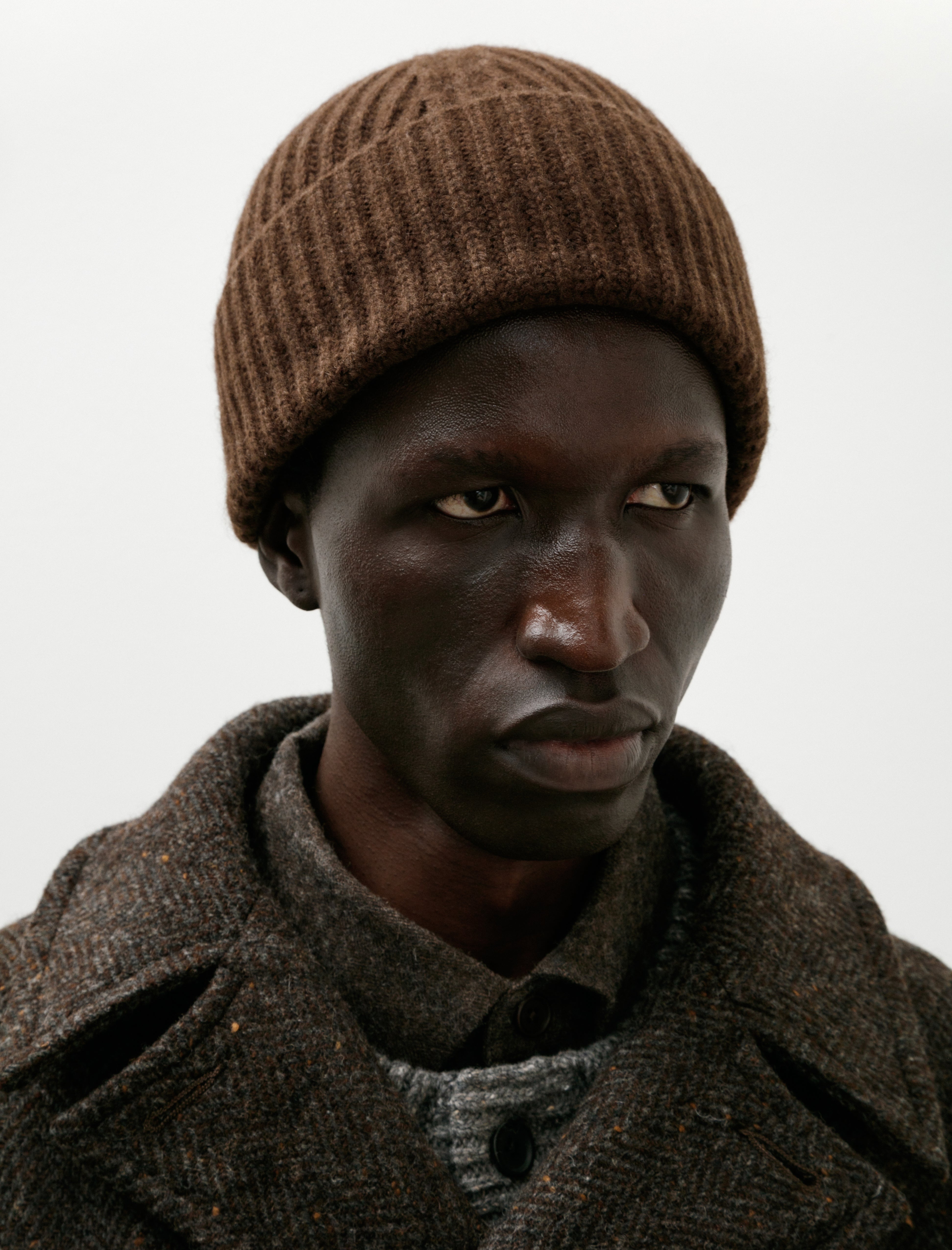 Evan Kinori Knit Hat Undyed Yak Wool Dark Brown