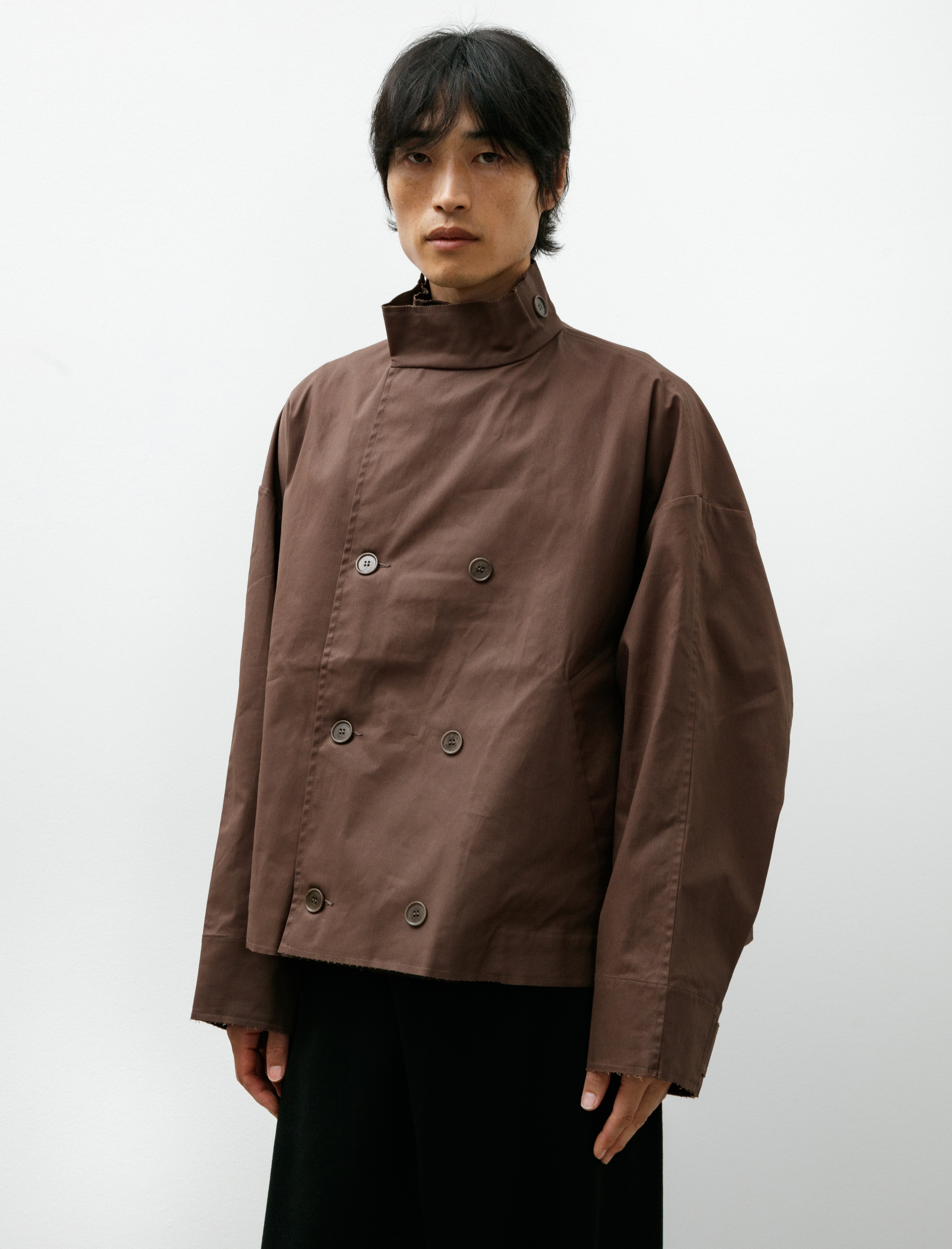 Gabriela Coll Garments No. 286 Cropped Oversized Jacket Brown Coated Cotton