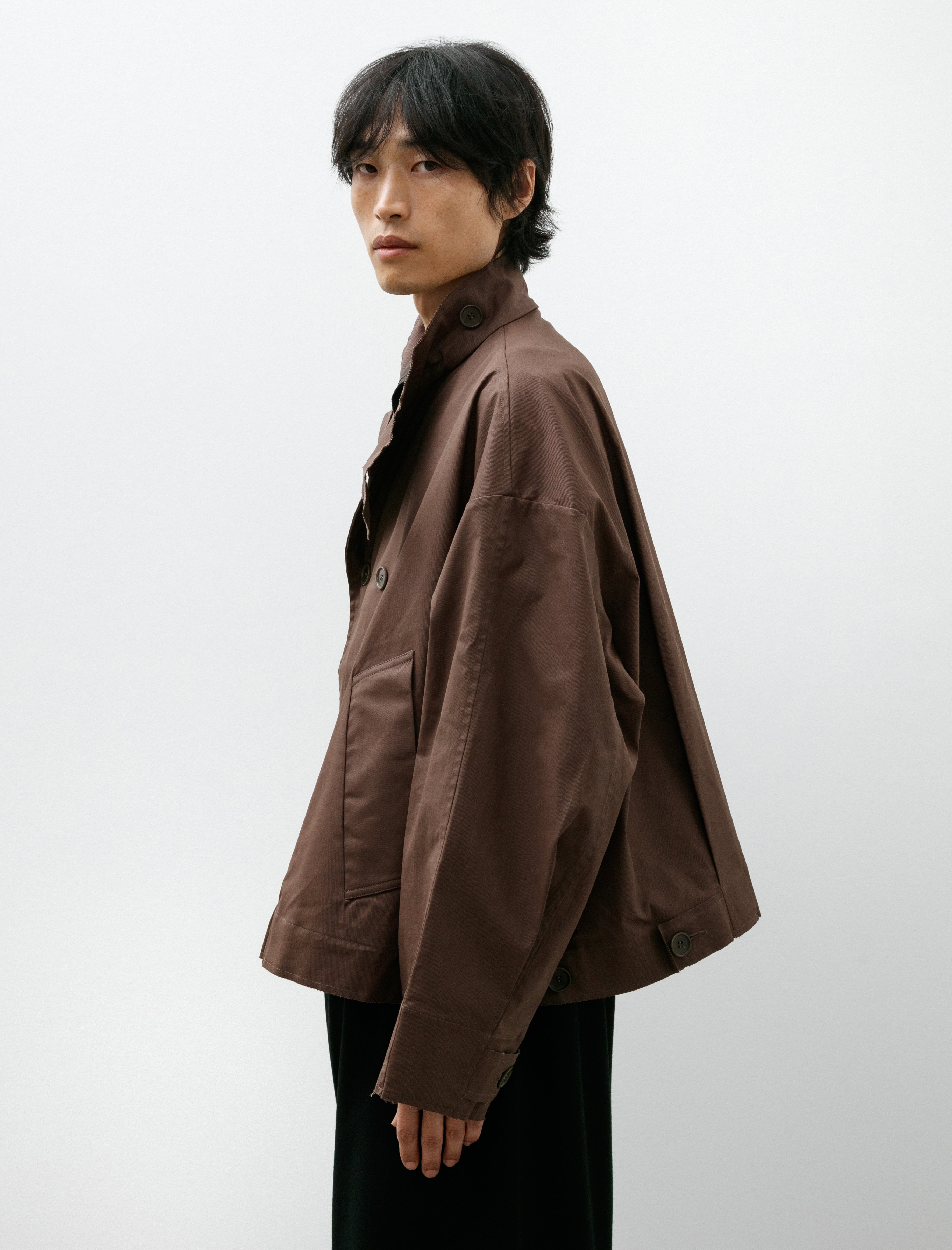 Gabriela Coll Garments No. 286 Cropped Oversized Jacket Brown Coated Cotton