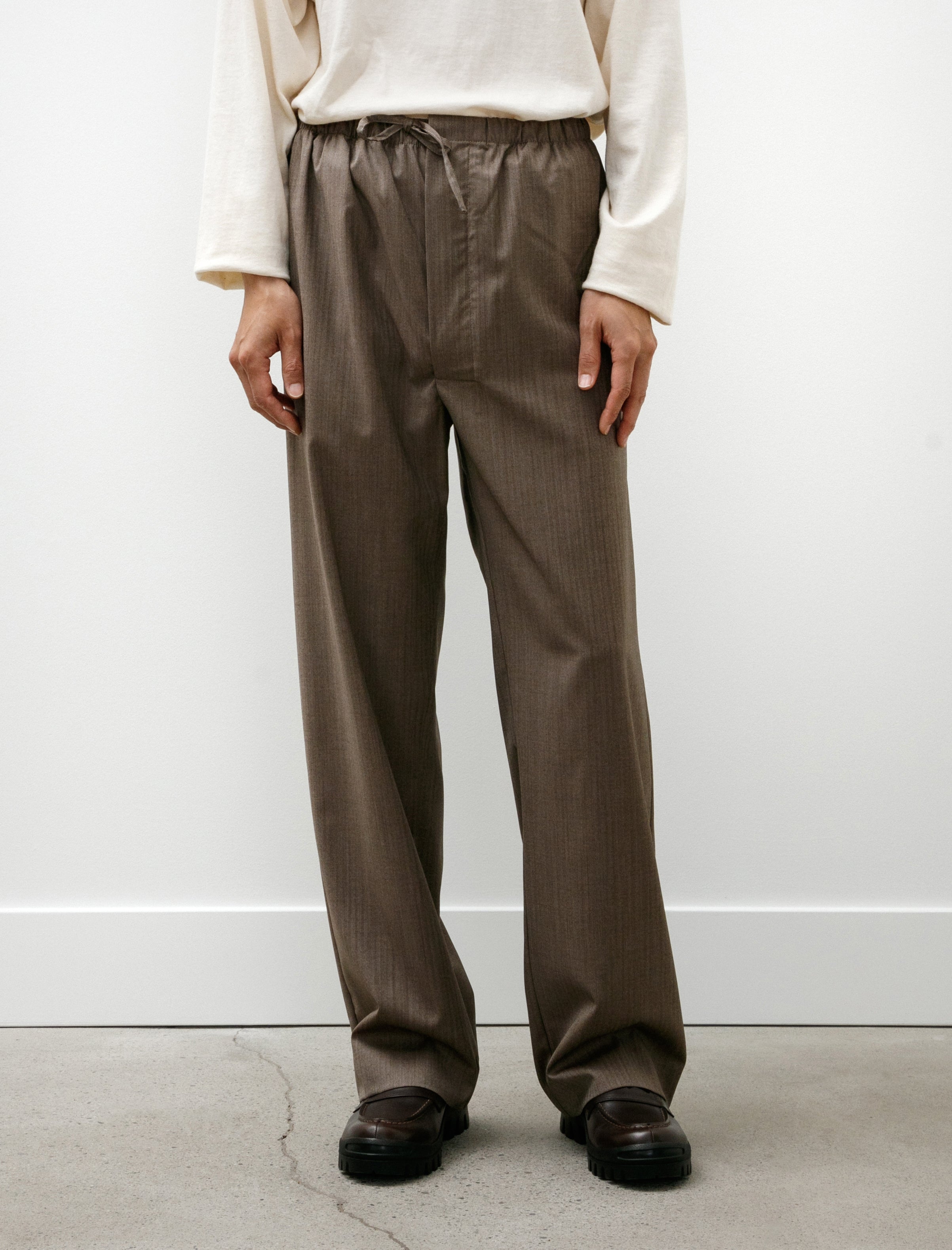 Gabriela Coll Garments No. 288 Fine Wool Drawstring Trousers Brown Herringbone