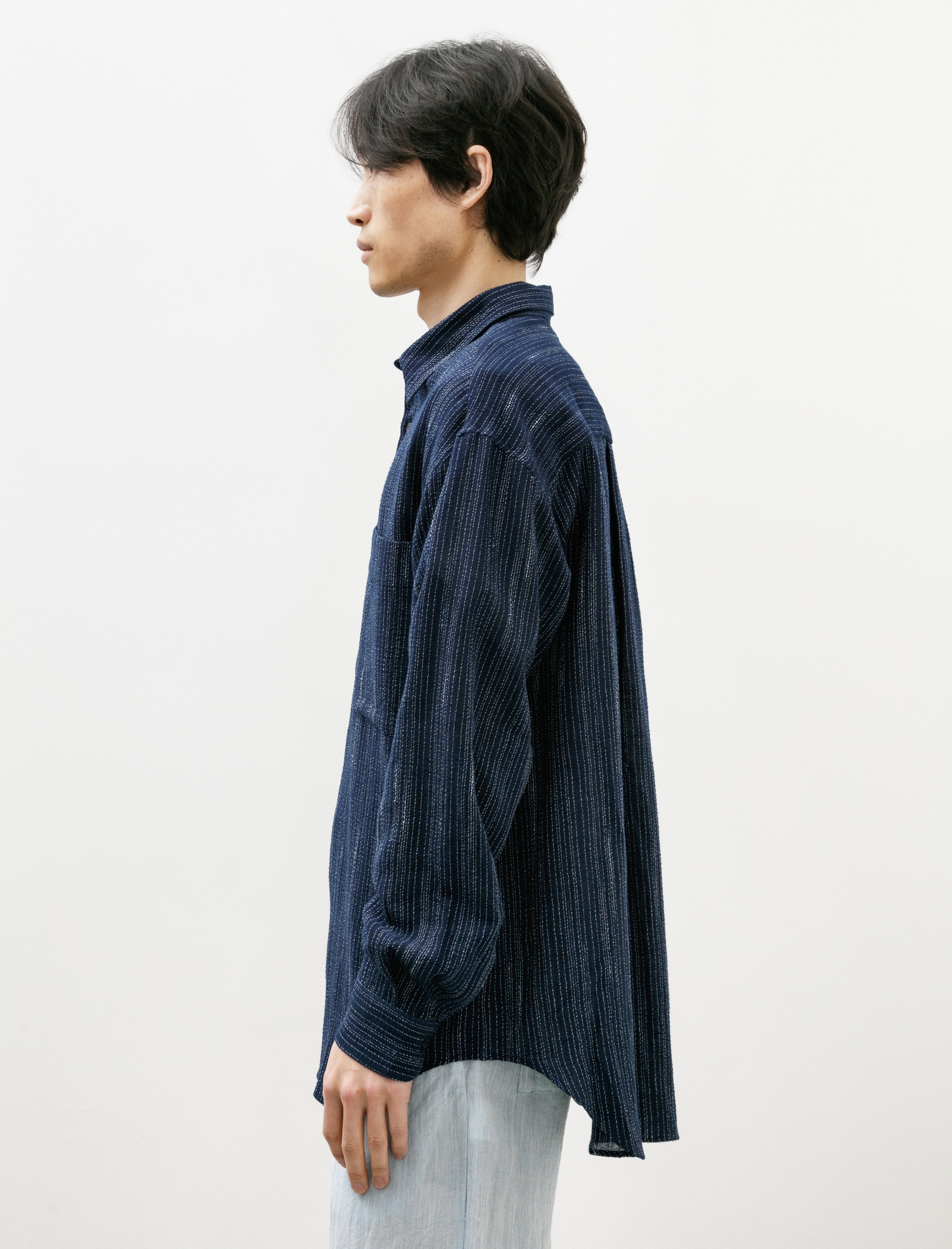 Seya Eternal Shirt Vegetal Dye Crepe Indigo Rain