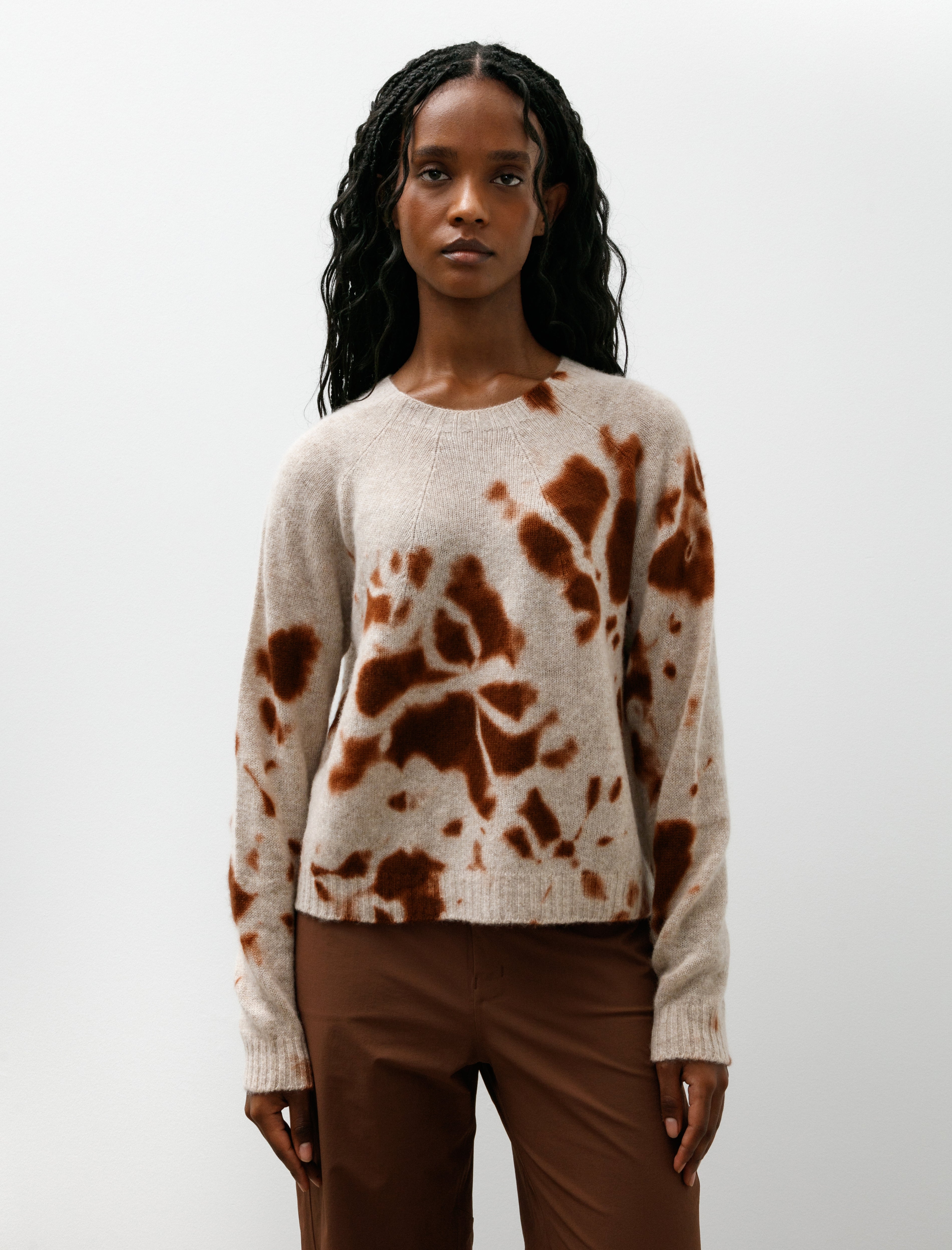Suzusan Cashmere Seamless Pullover Madara Shibori Brown Sand