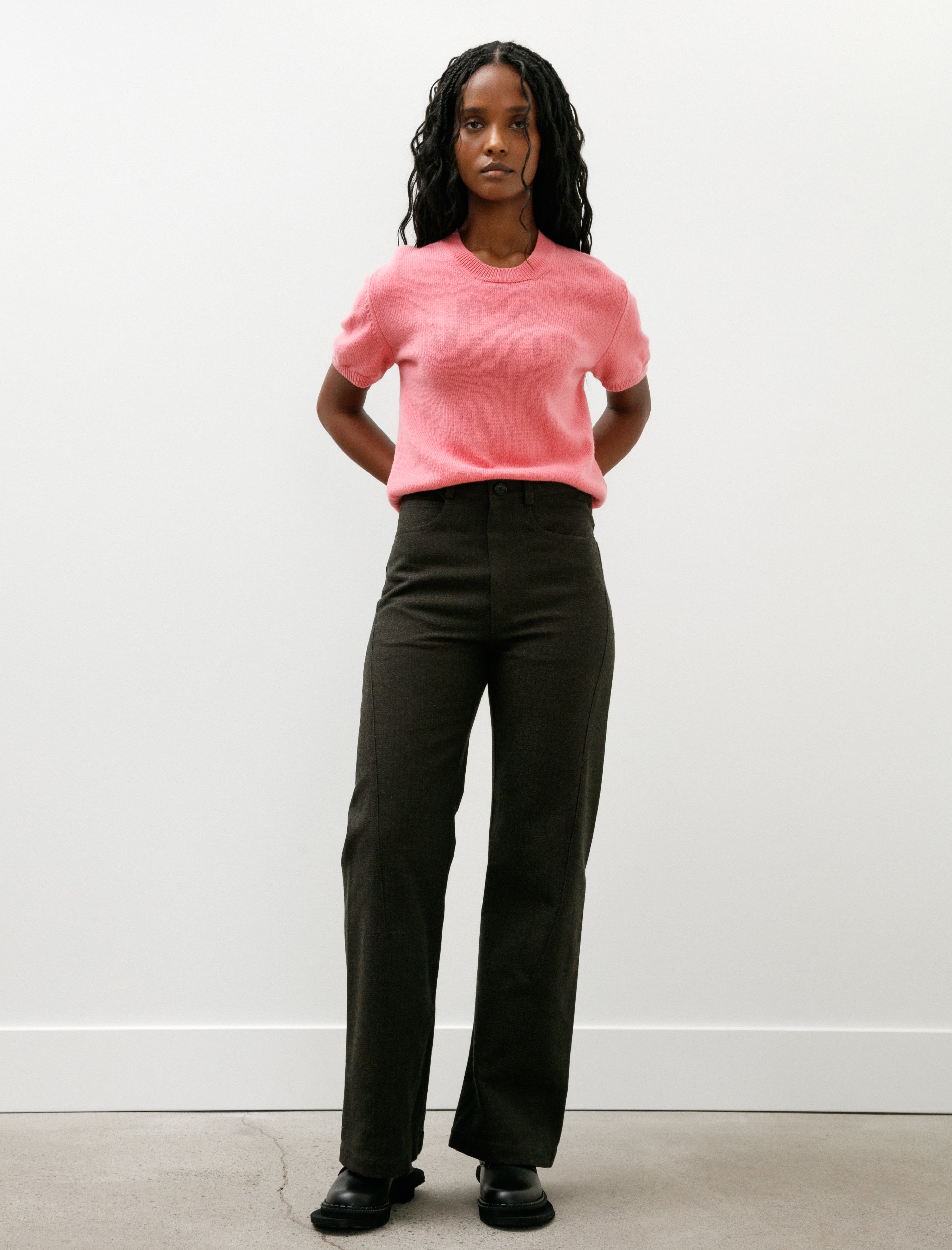 Wanze Darted Straight Leg Pant Cotton Wool Herringbone Green