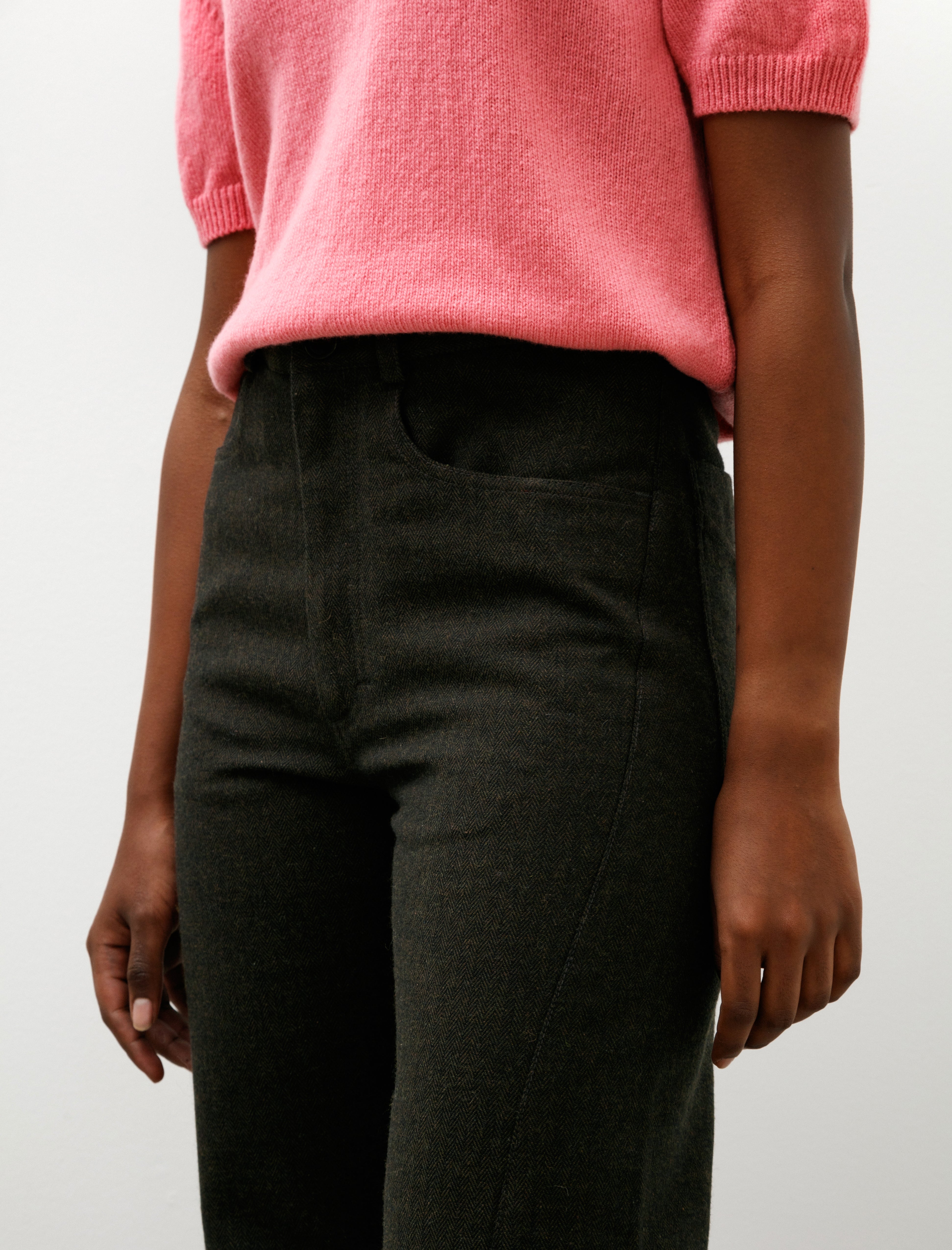 Wanze Darted Straight Leg Pant Cotton Wool Herringbone Green