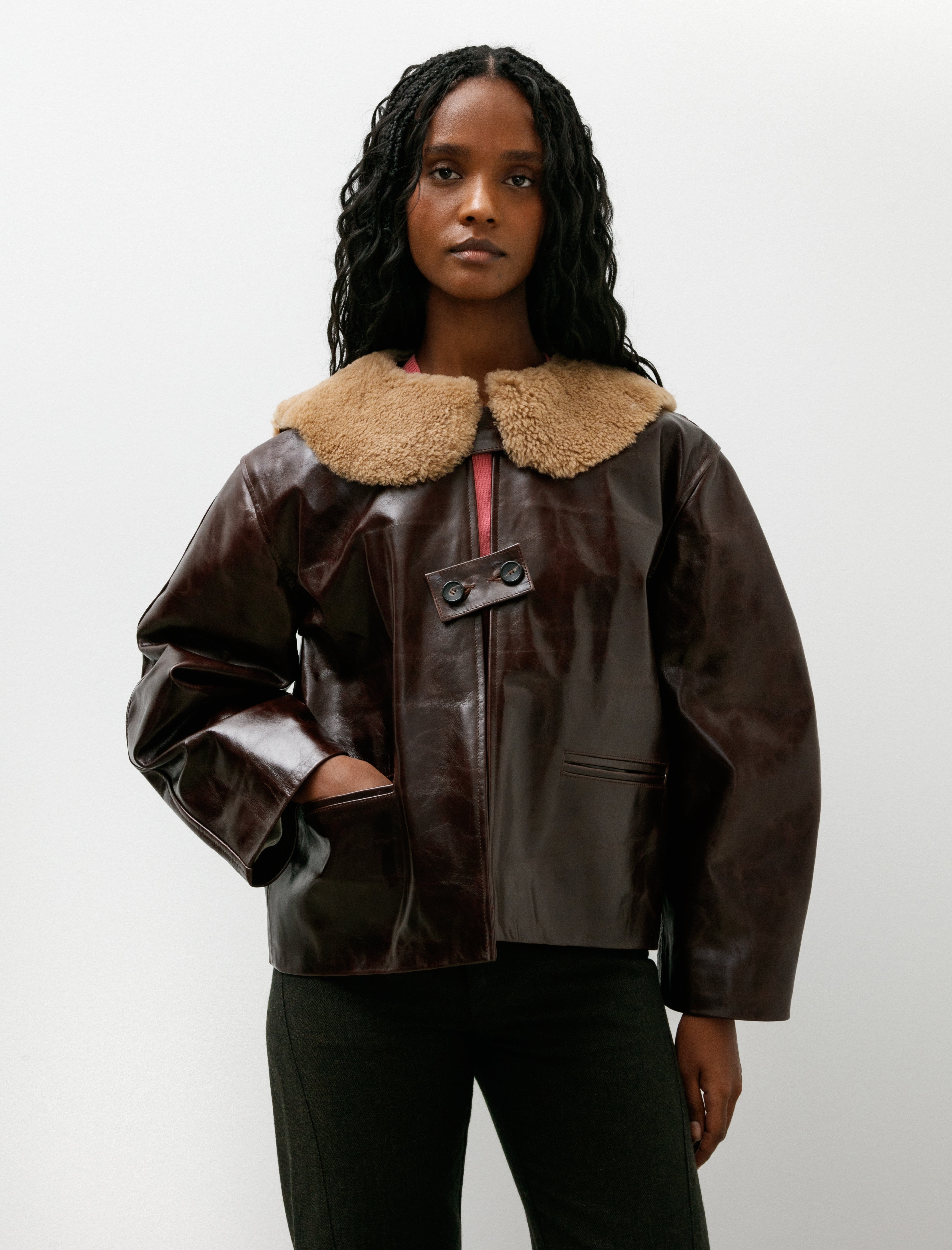 Cawley Leather Ellie Jacket with Curly Hair Collar Canada Brown