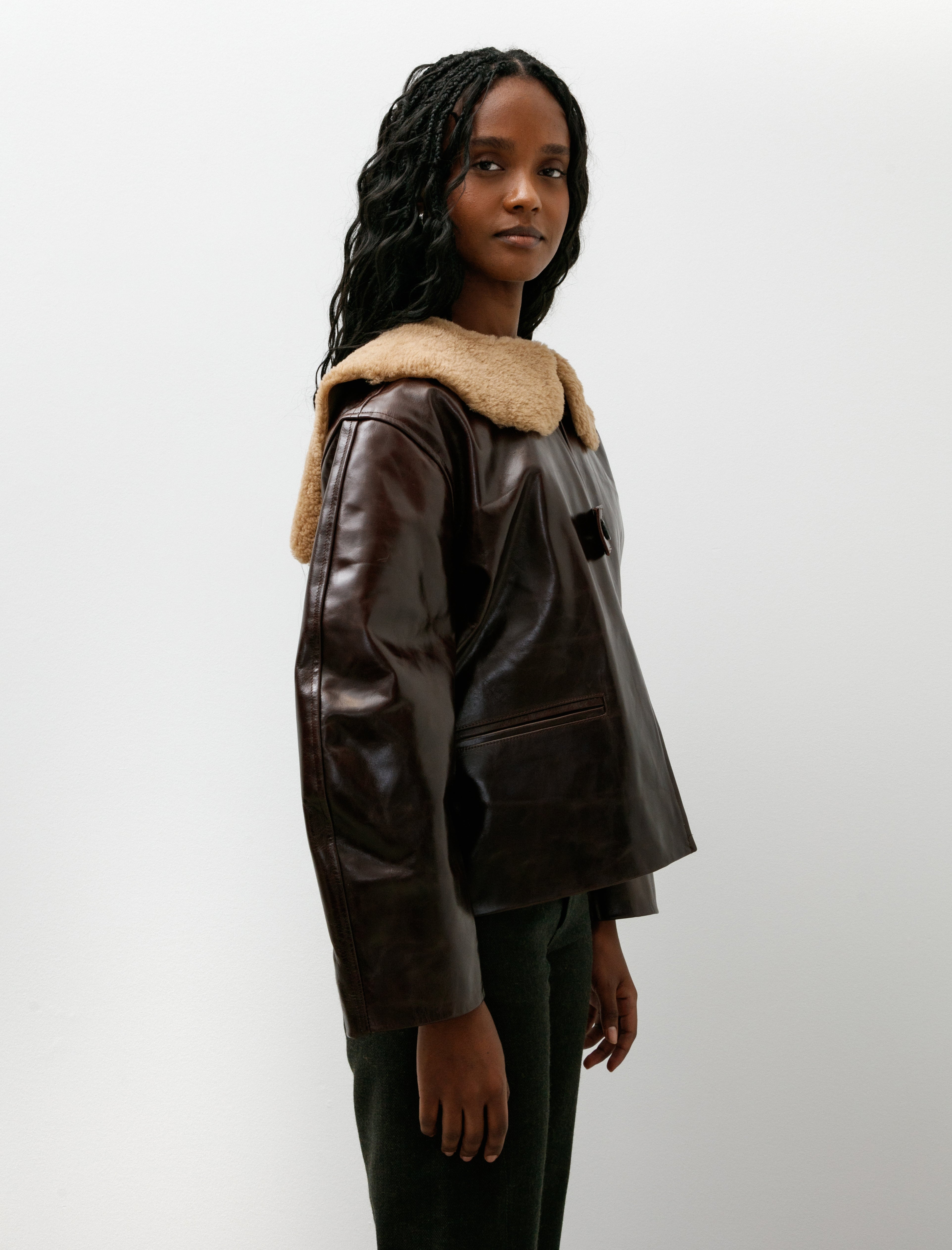 Cawley Leather Ellie Jacket with Curly Hair Collar Canada Brown