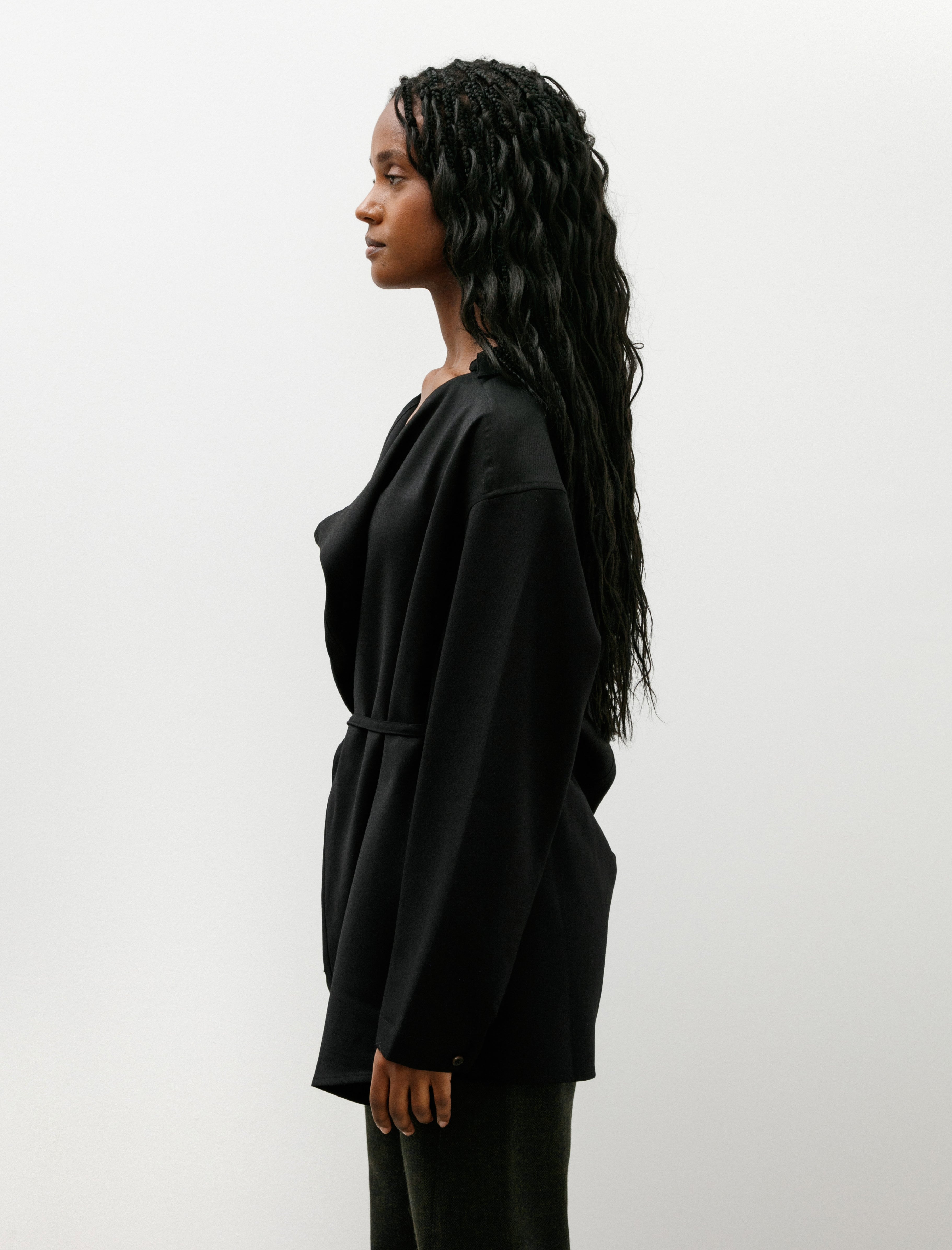 Wanze Drape Neck Shirt Wool Black