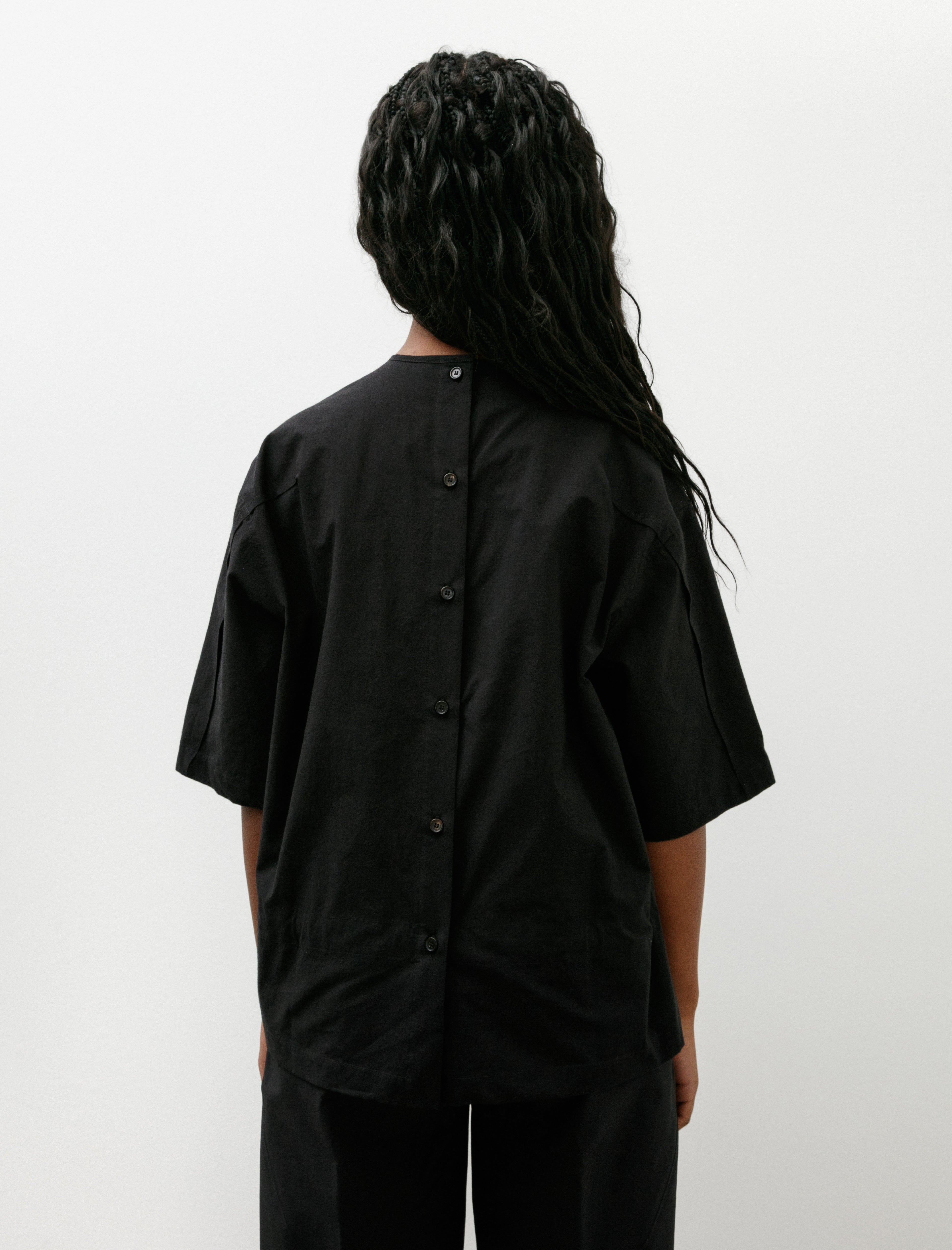 Wanze Gathered T-Shirt Typewriter Cotton Black