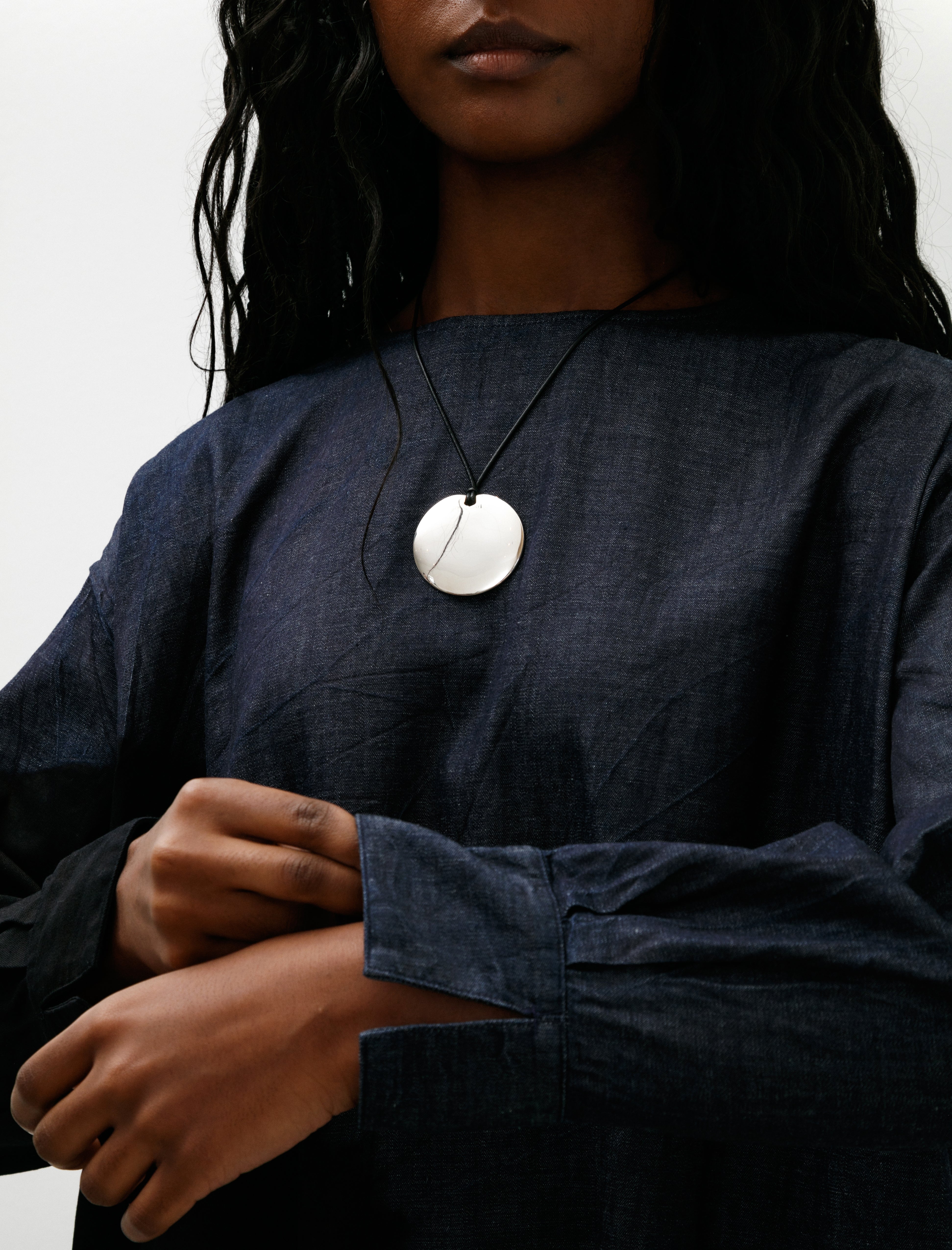 Suzusan Pima Cotton Denim Wide Pullover Dress Boushi Shibori Black Ind…