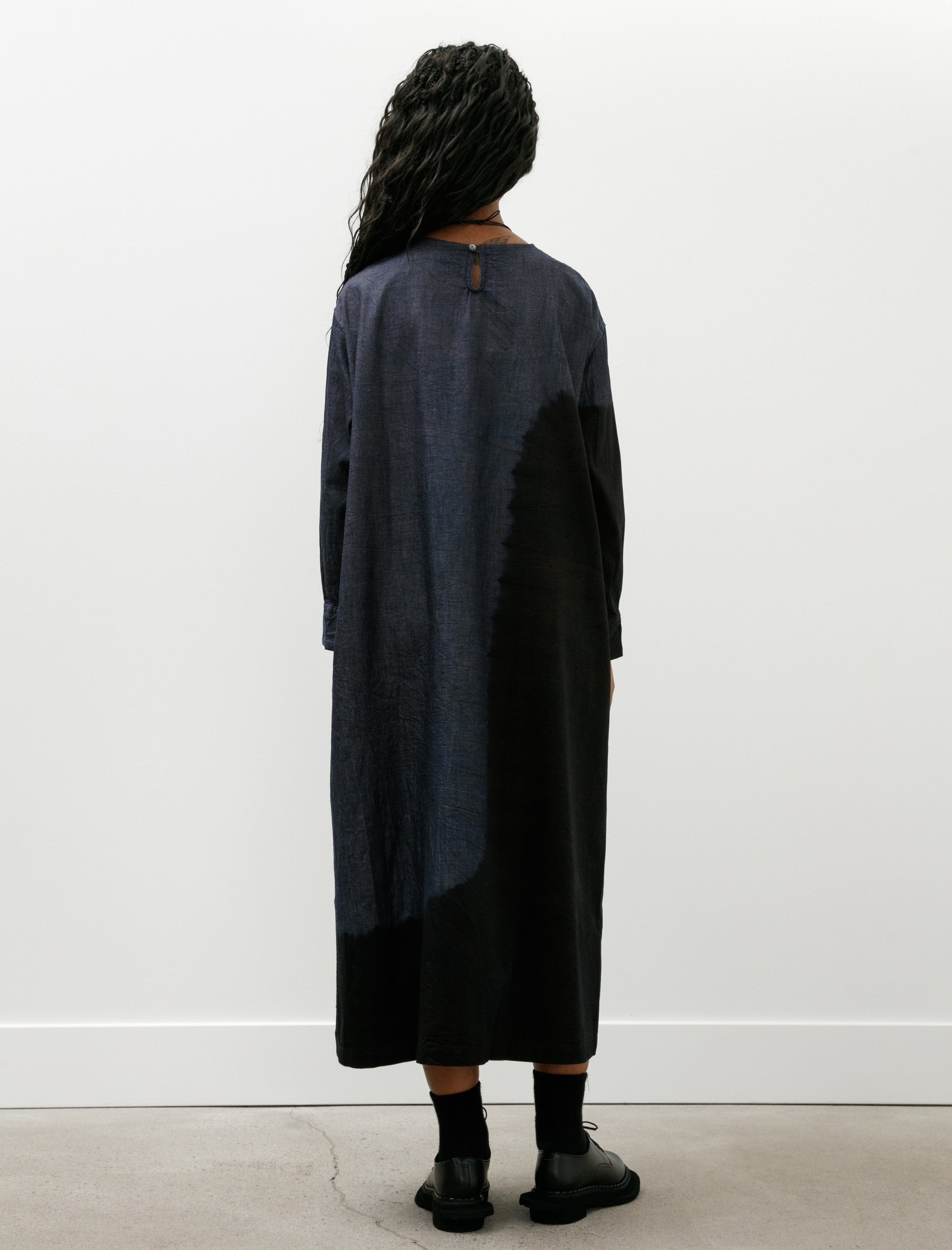 Suzusan Pima Cotton Denim Wide Pullover Dress Boushi Shibori Black Ind…