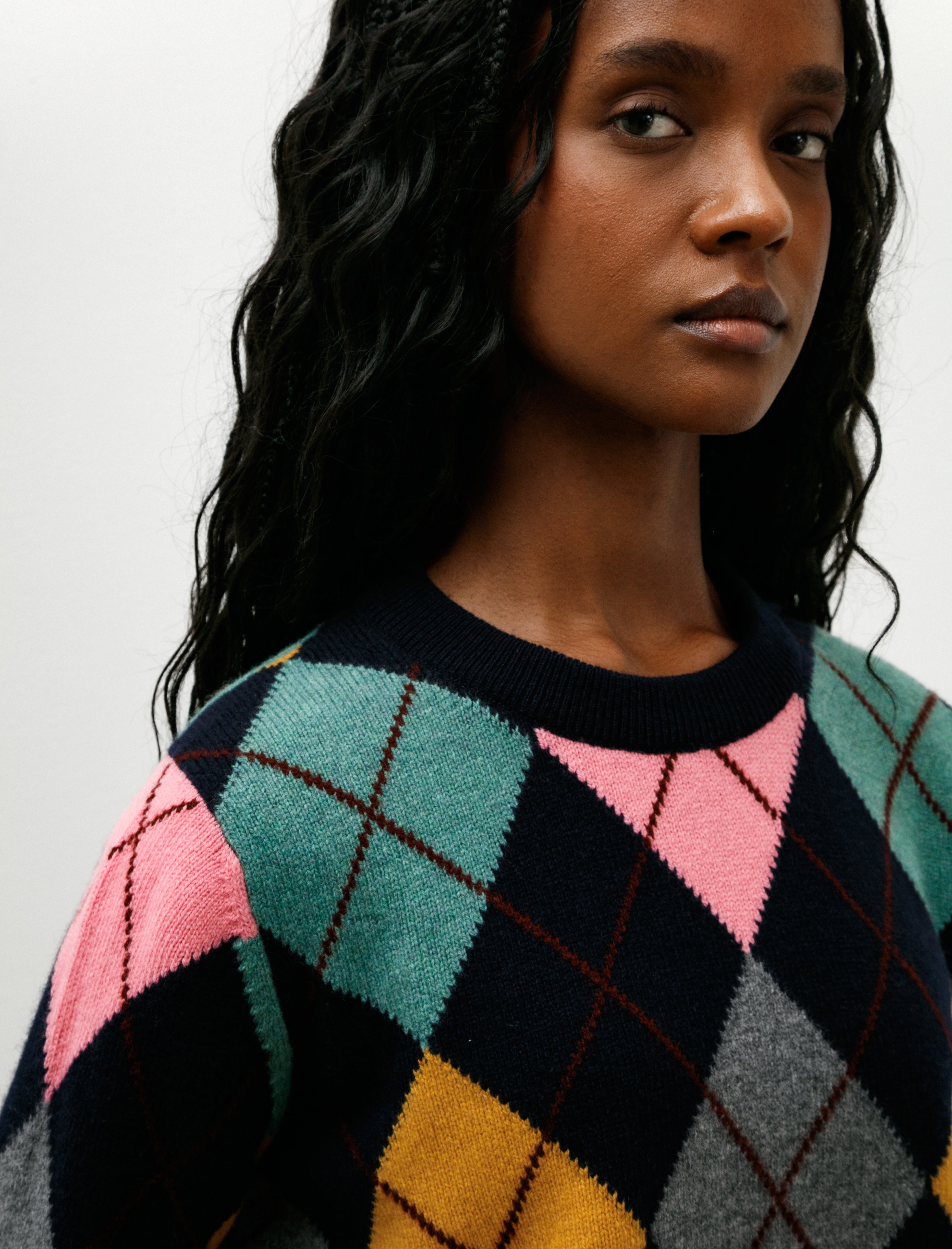 & Daughter Argyle Slouch Crewneck Navy with Pink