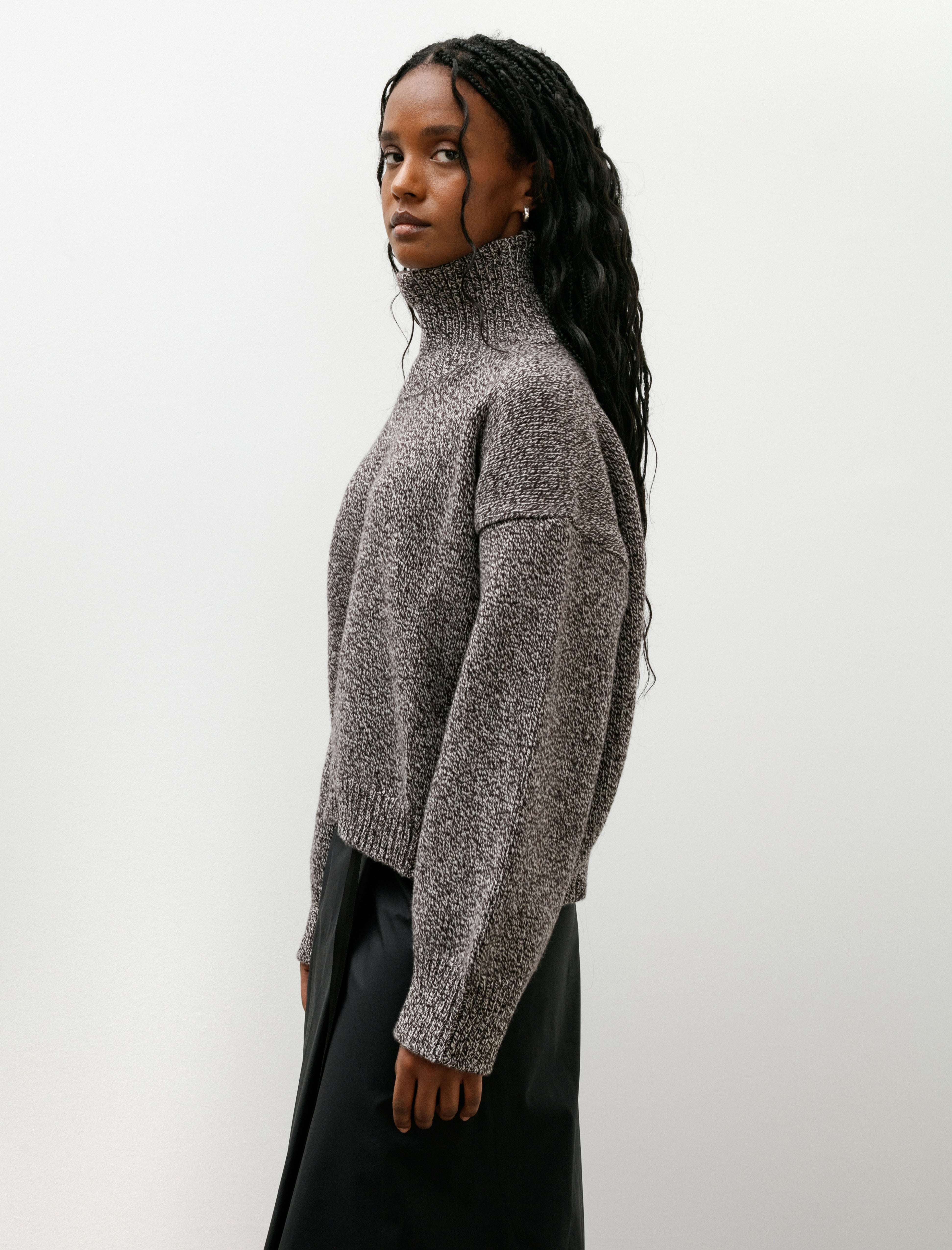 & Daughter Caragh Chunky Crop High Neck Dark Brown Marle