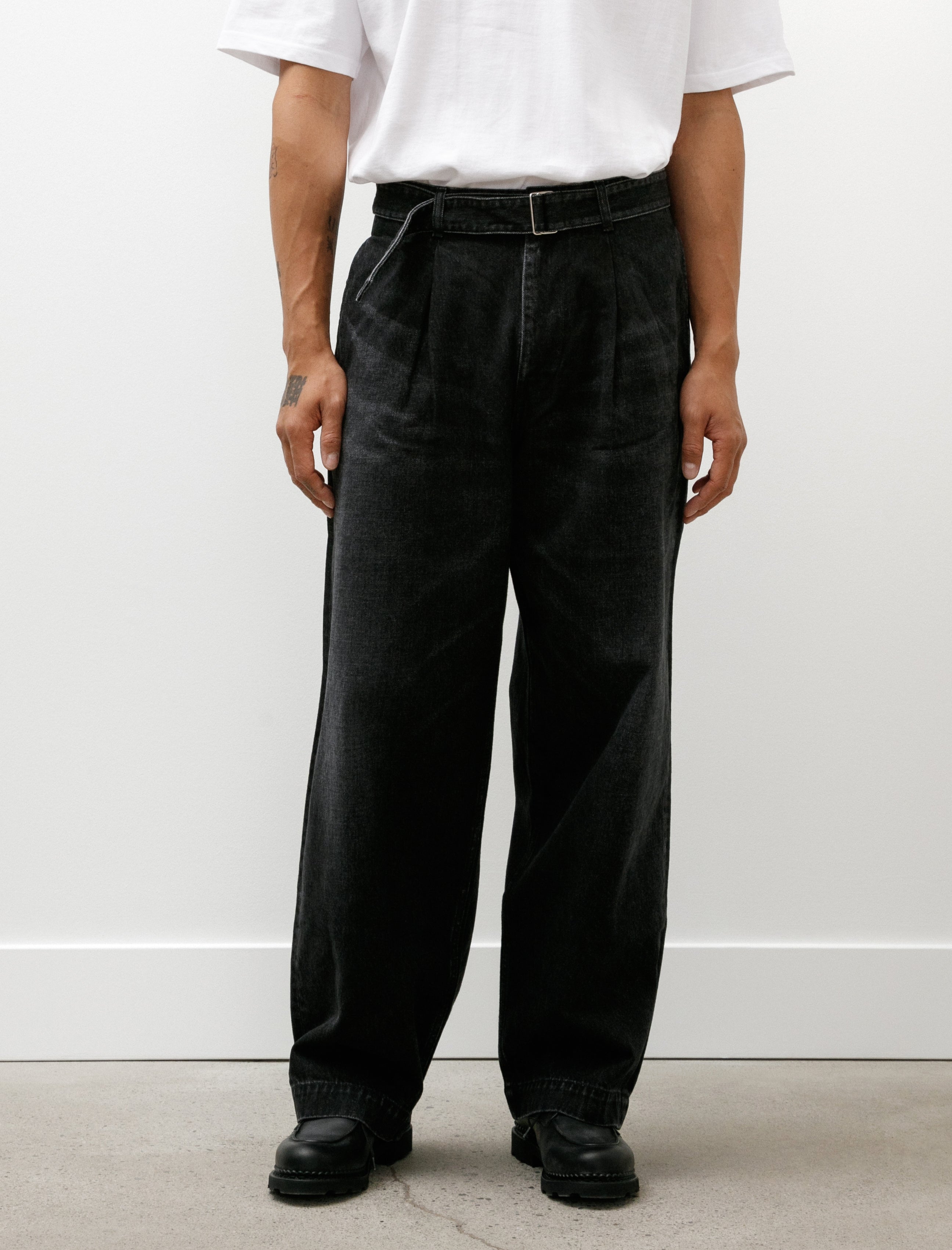 Graphpaper Selvage Denim Belted Pants Black Dark Fade