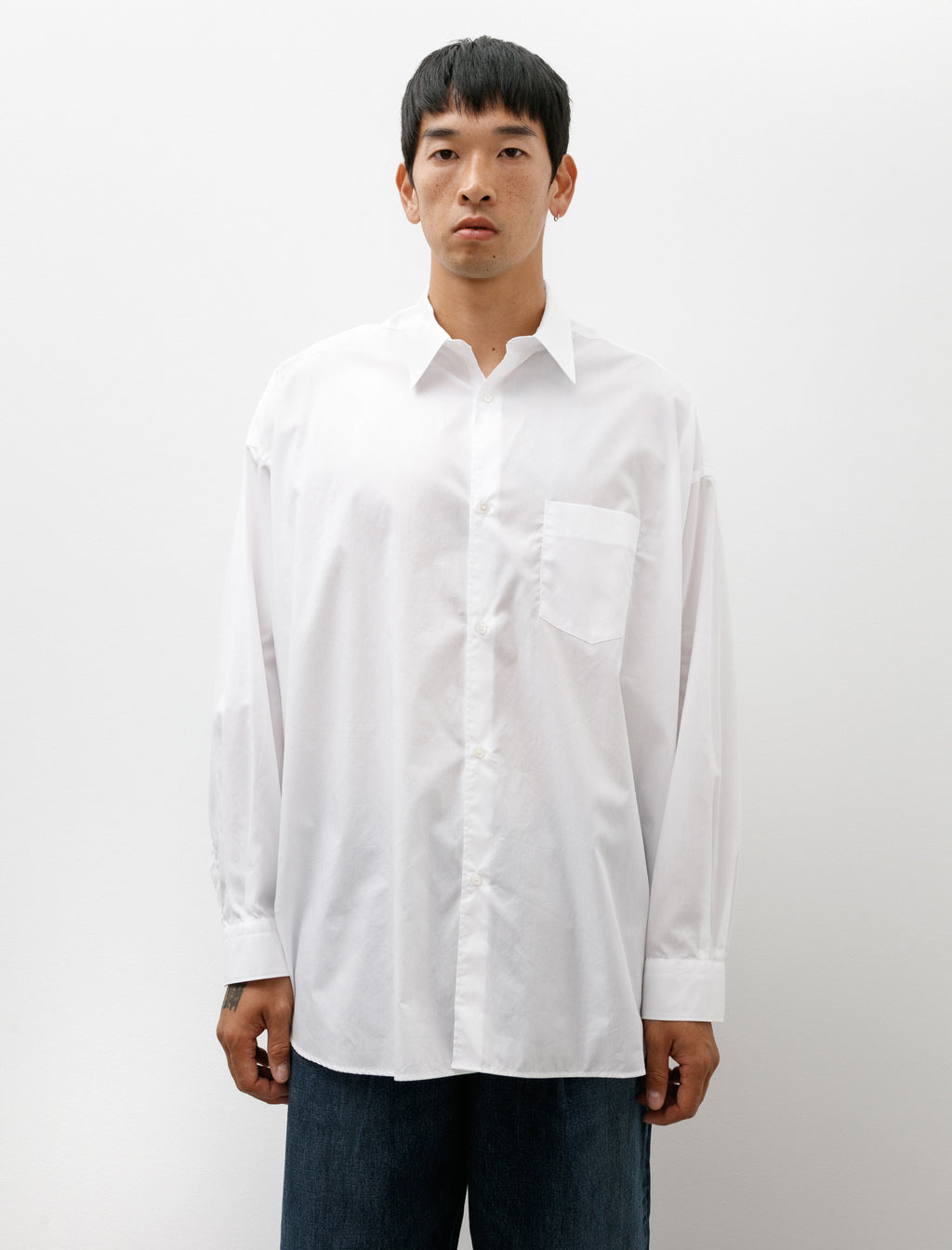 トップス Broad Oversized L/S Regular Collar Shirt Graphpaper Broad L/S Oversized Regular Collar Shirt White – Neighbour