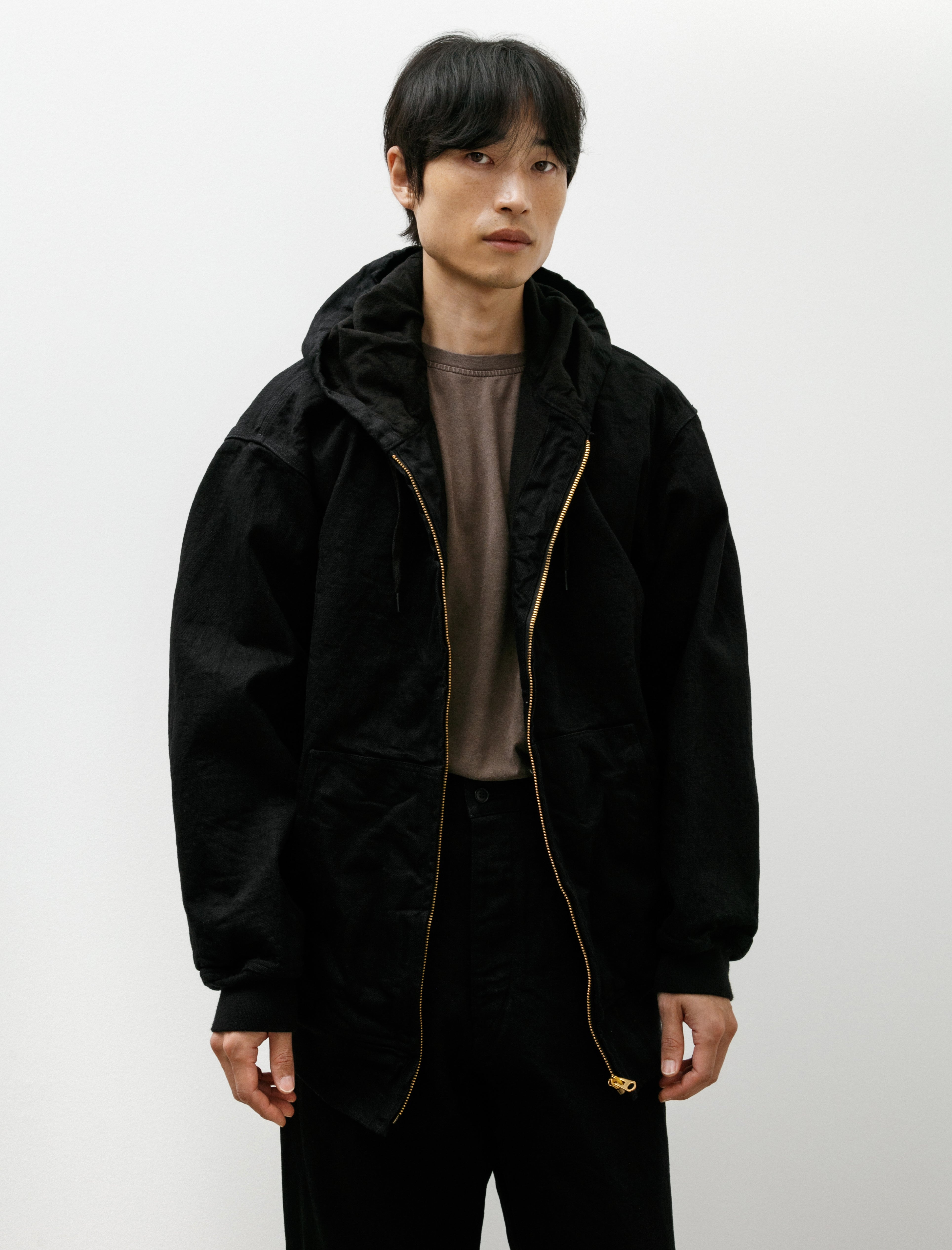 Comoli Black Denim Zip Parka
