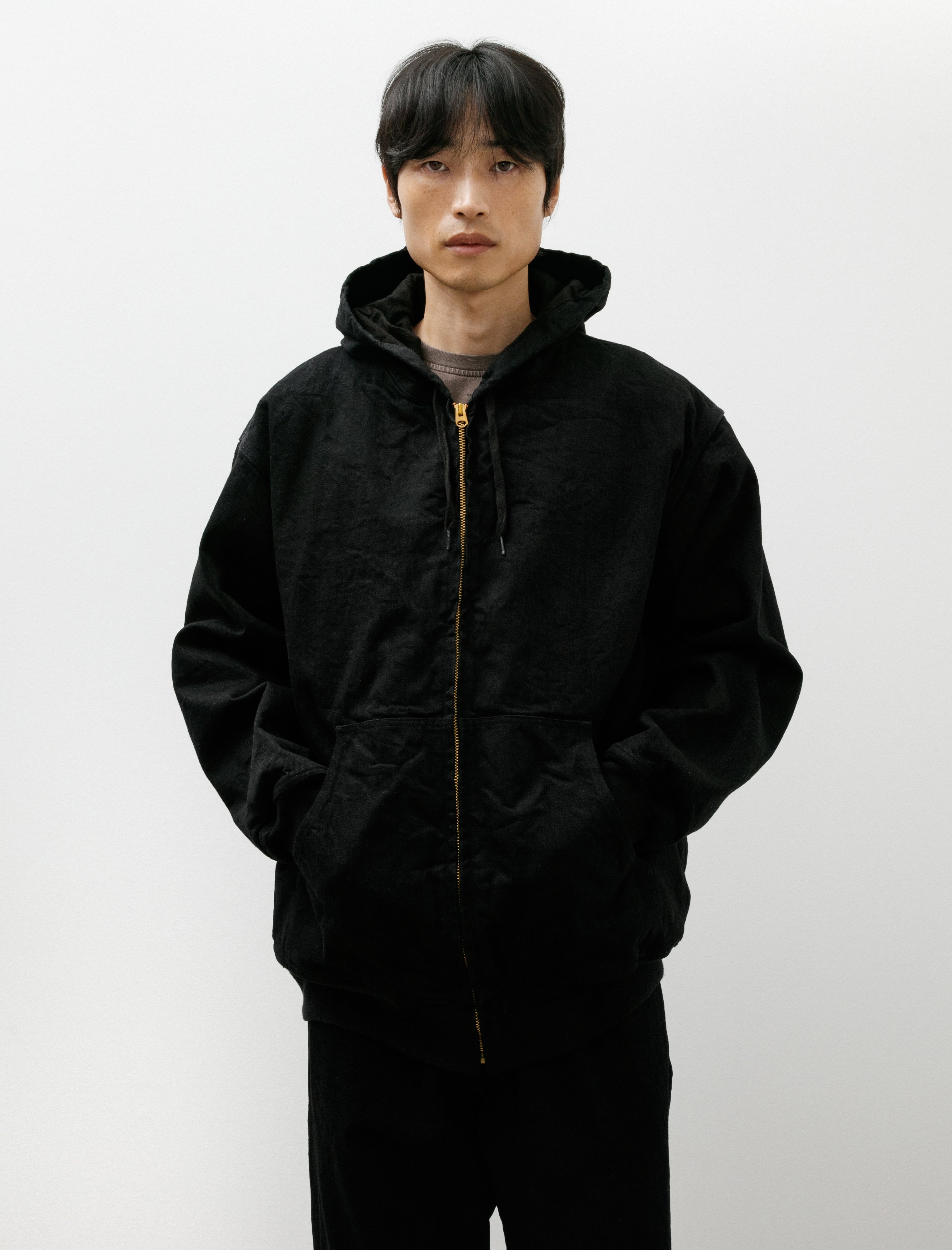 Comoli Black Denim Zip Parka