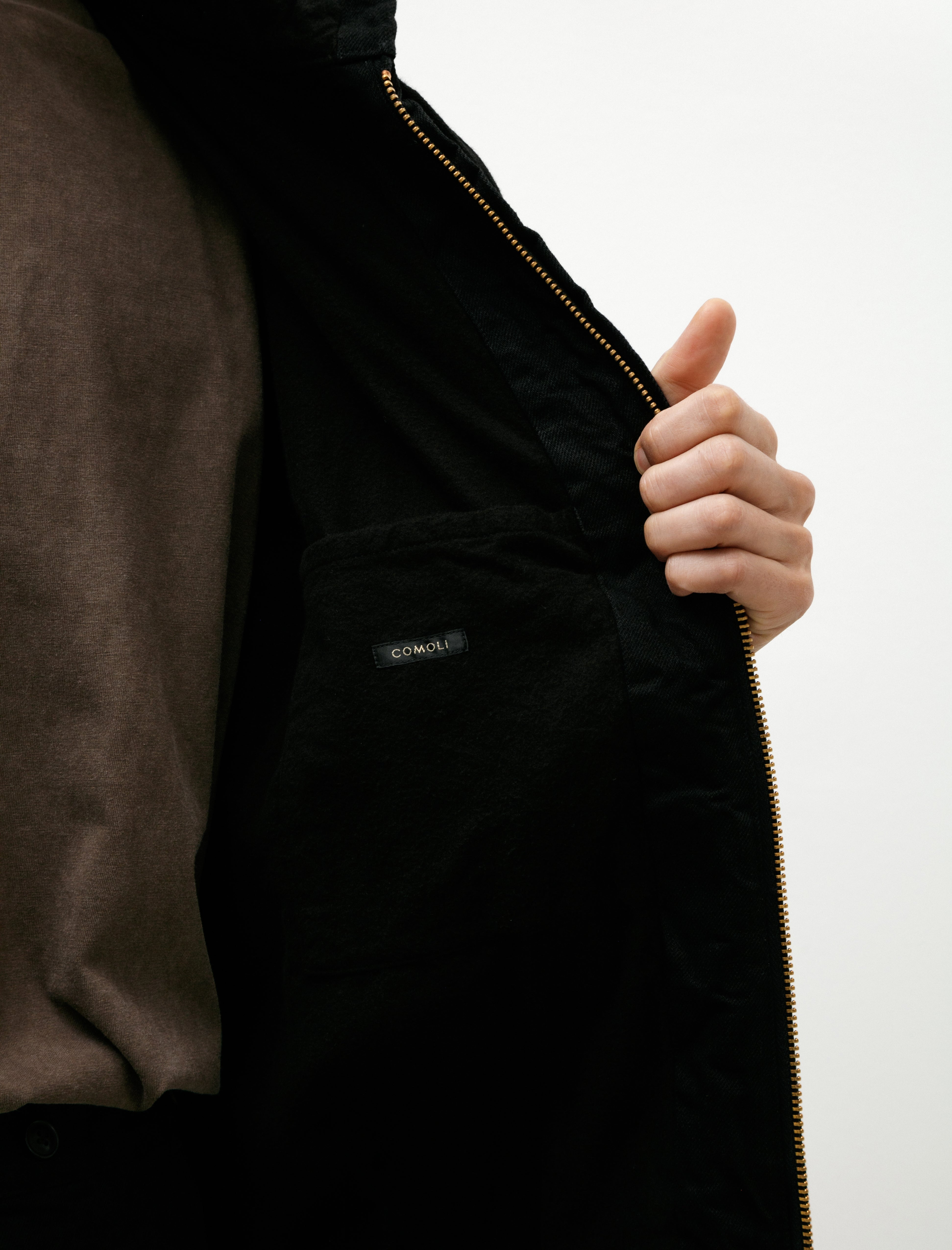 Comoli Black Denim Zip Parka