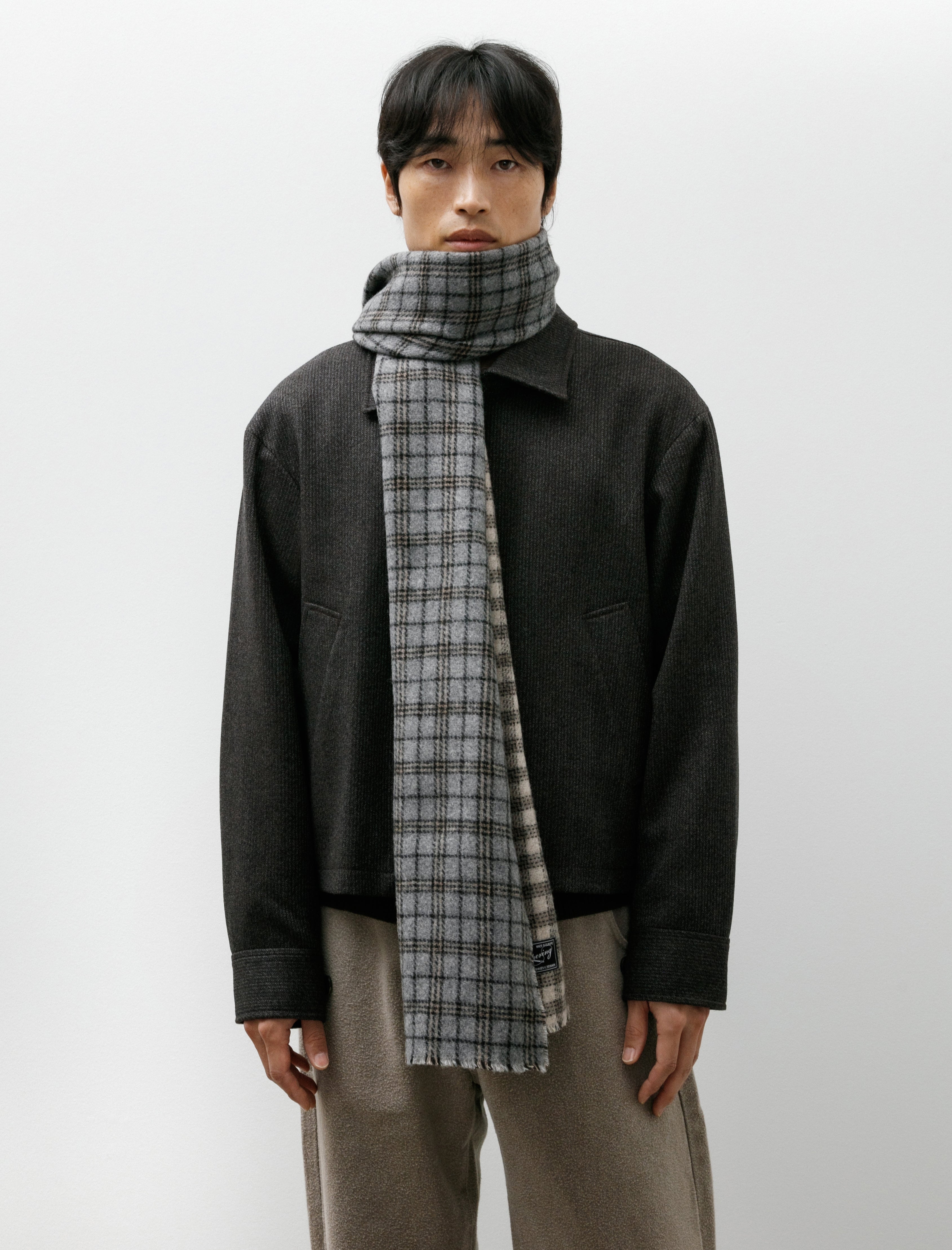 mfpen Wool Scarf Grey Double Faced Check