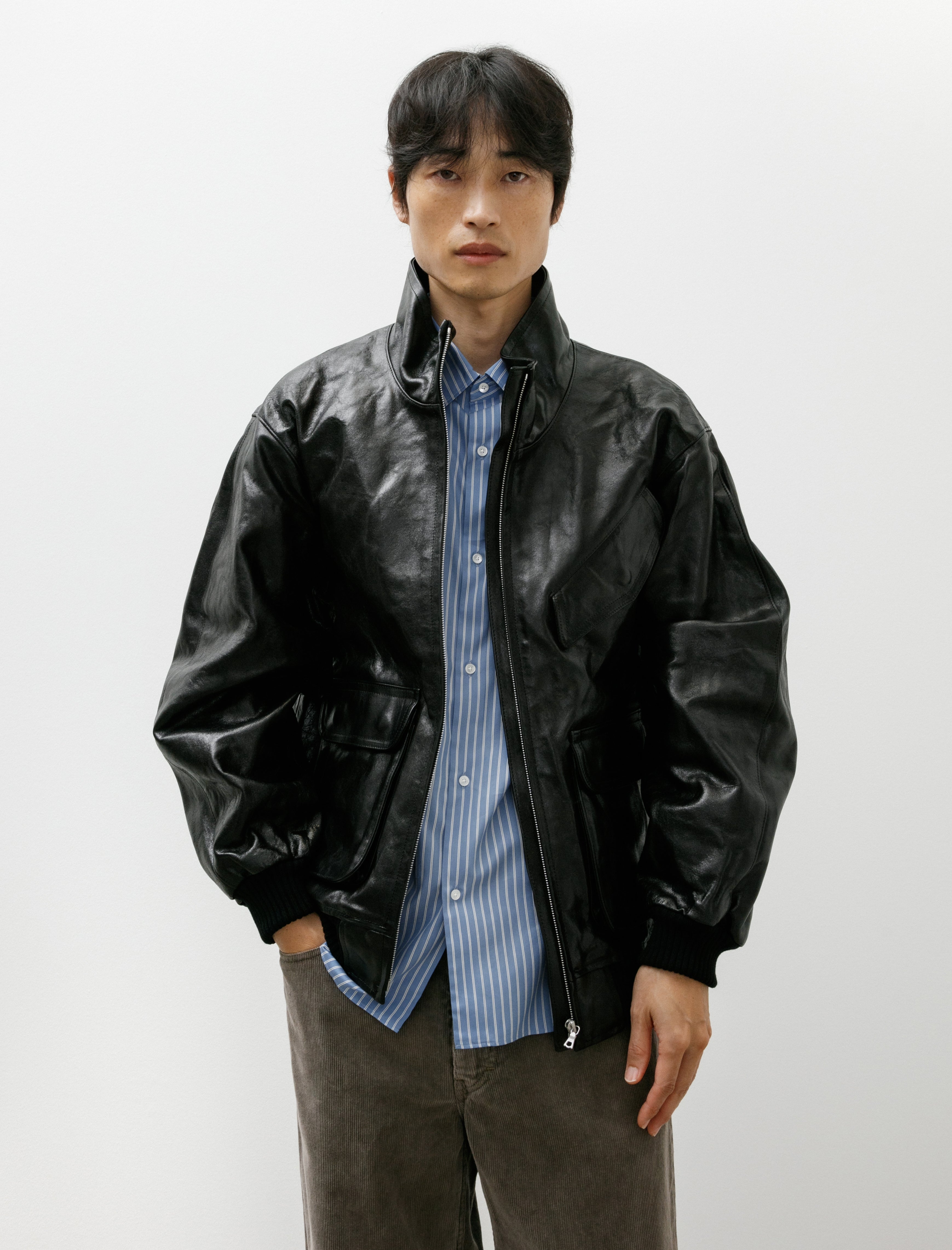 Auralee Lamb Leather Zip Blouson Black