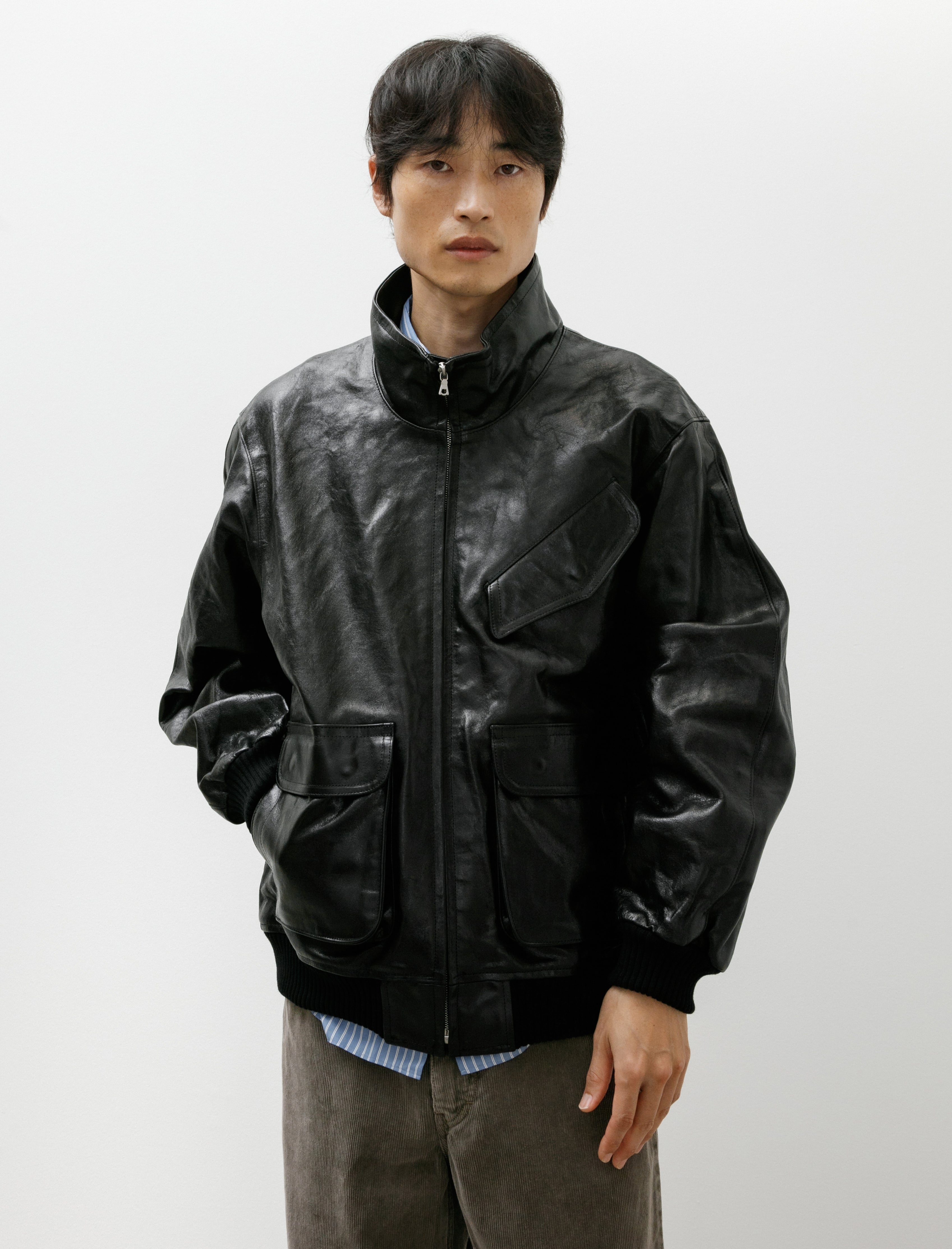 Auralee Lamb Leather Zip Blouson Black