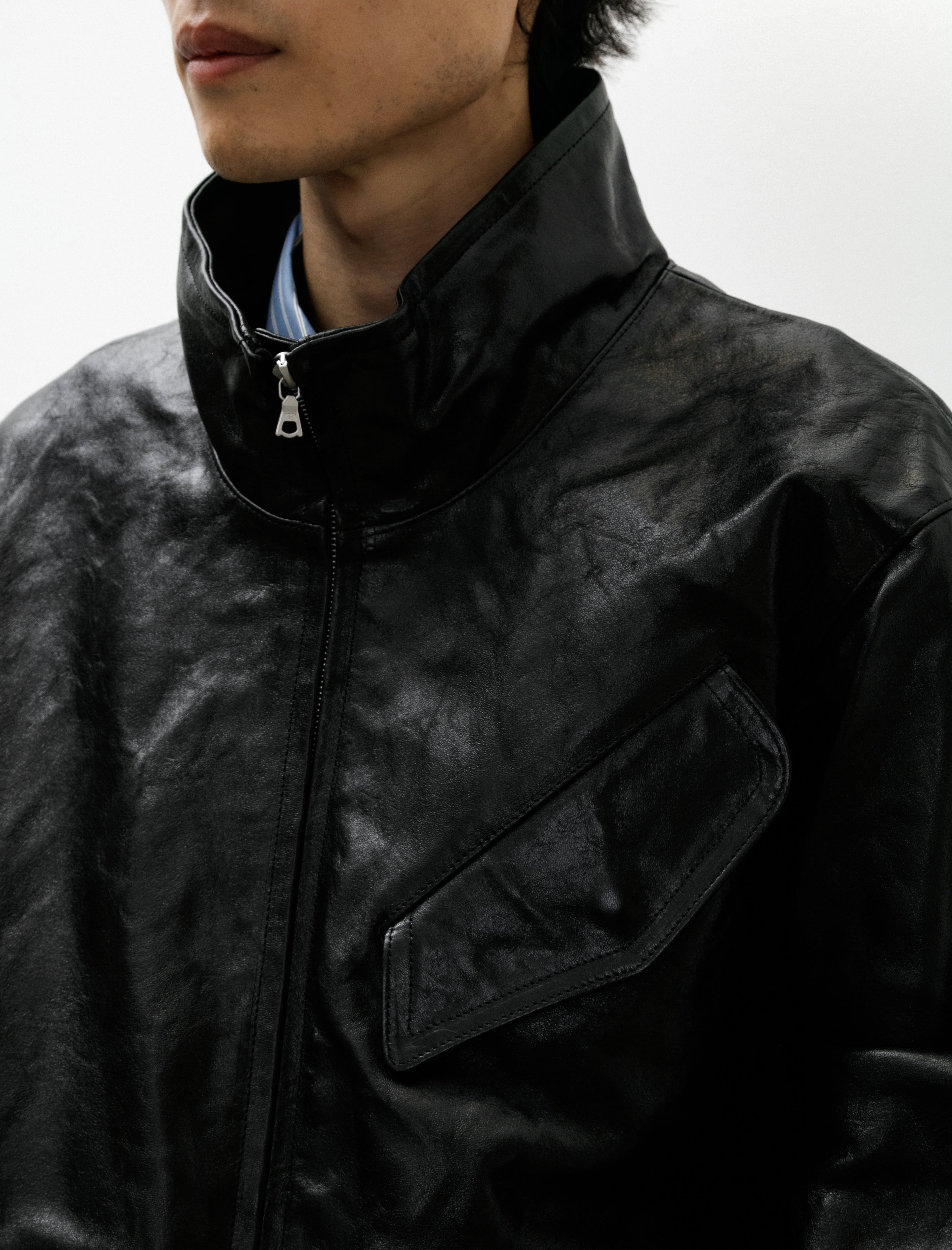 Auralee Lamb Leather Zip Blouson Black