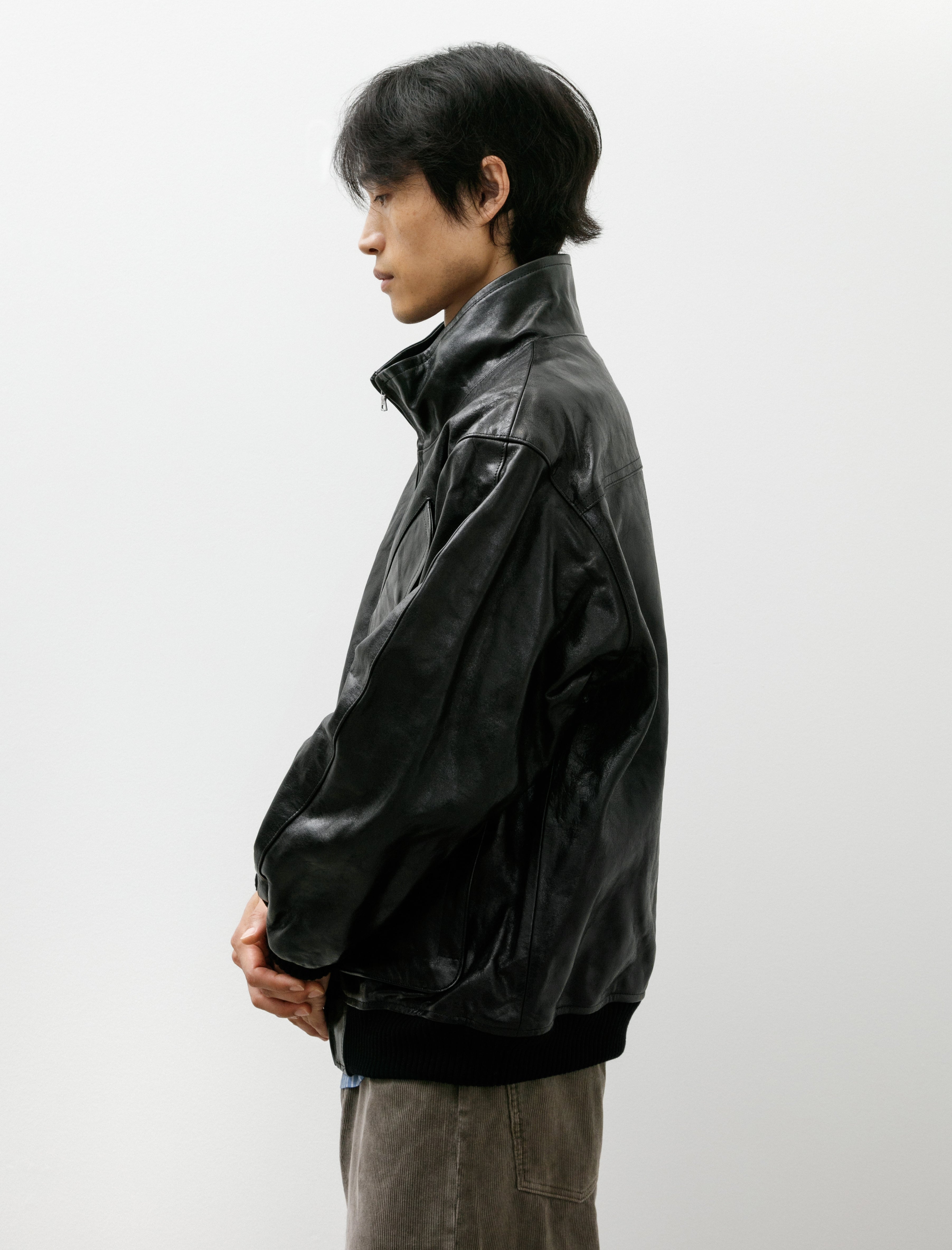 Auralee Lamb Leather Zip Blouson Black