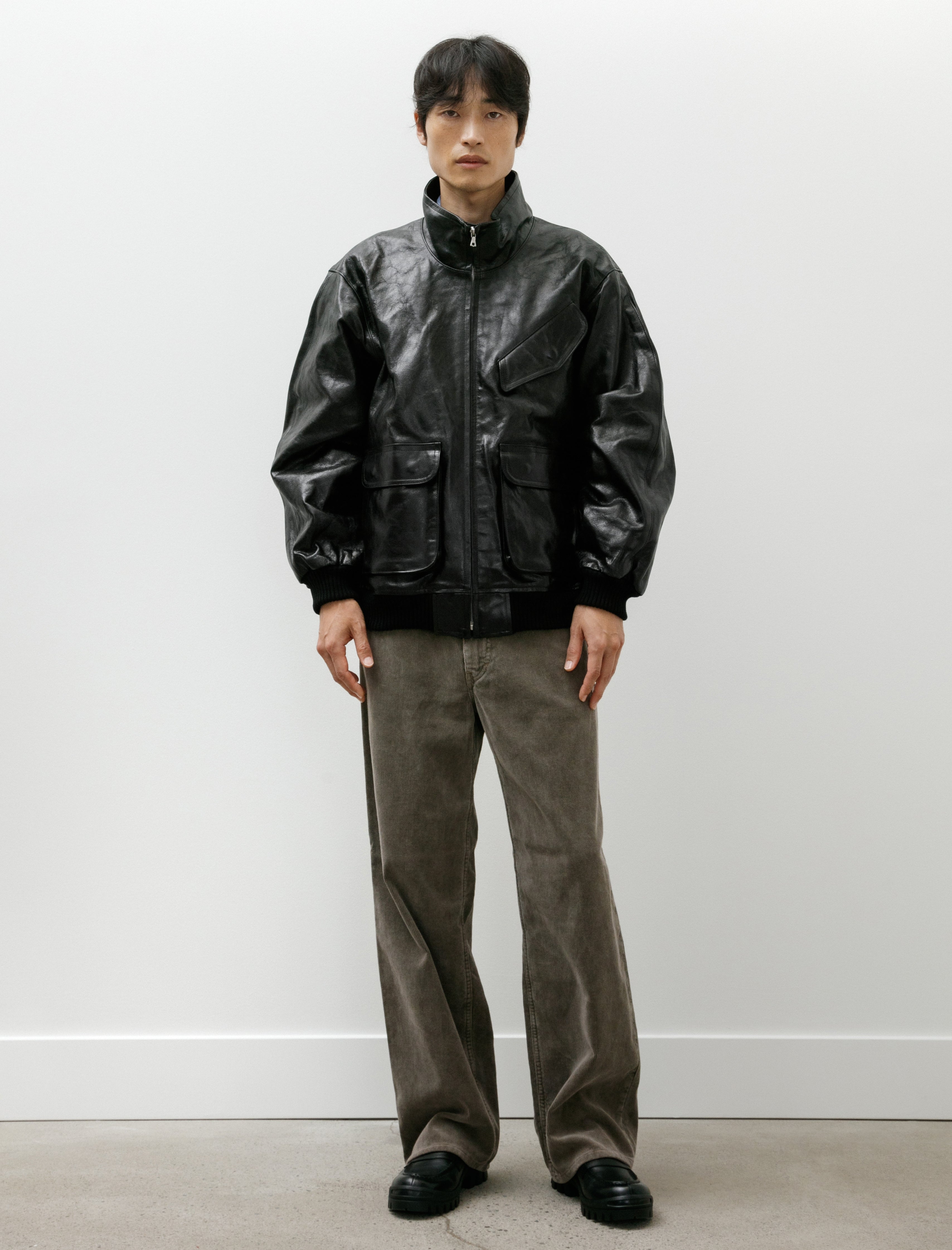 Auralee Lamb Leather Zip Blouson Black