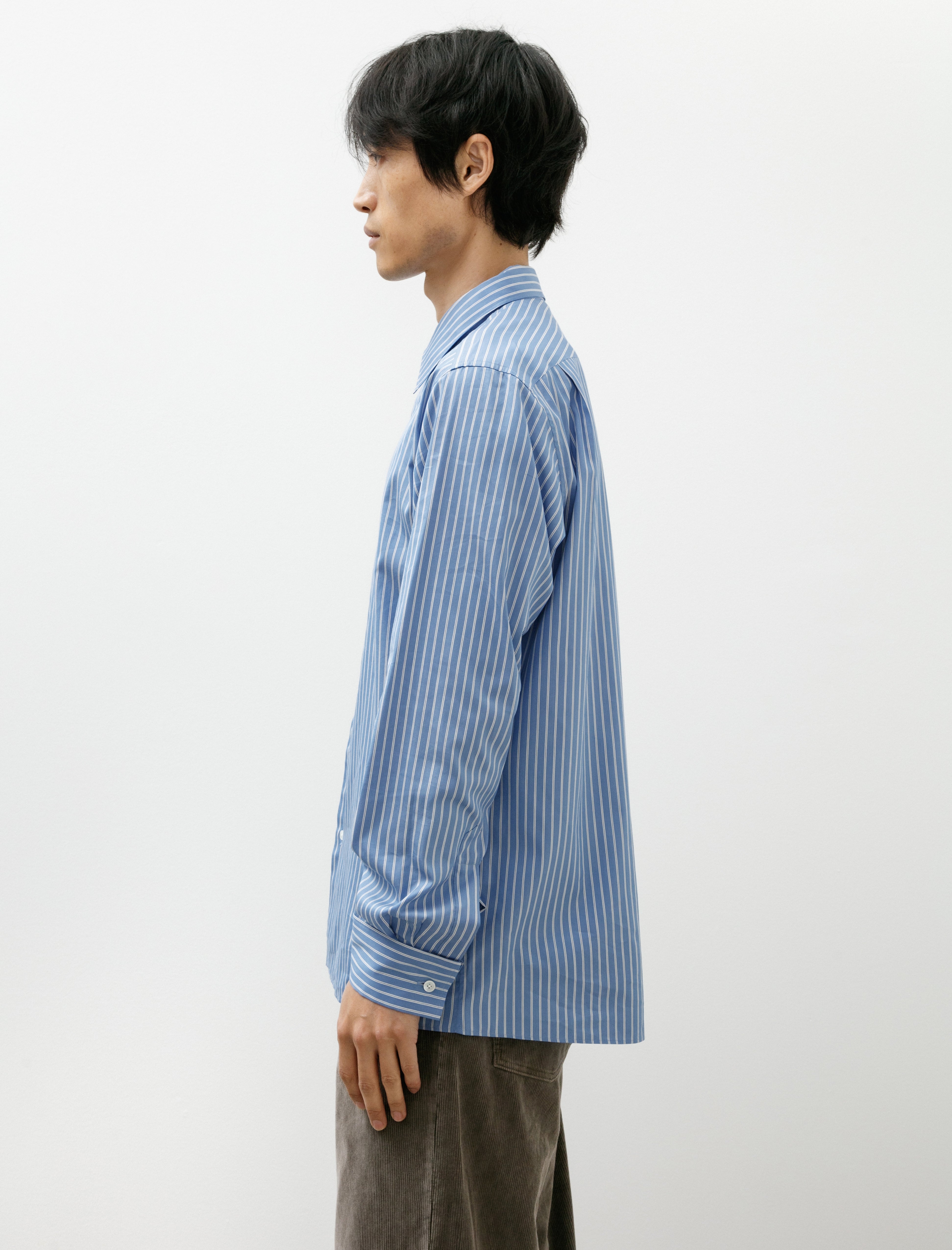 Auralee Cotton Silk Stripe Double Cuff Shirt Blue Stripe