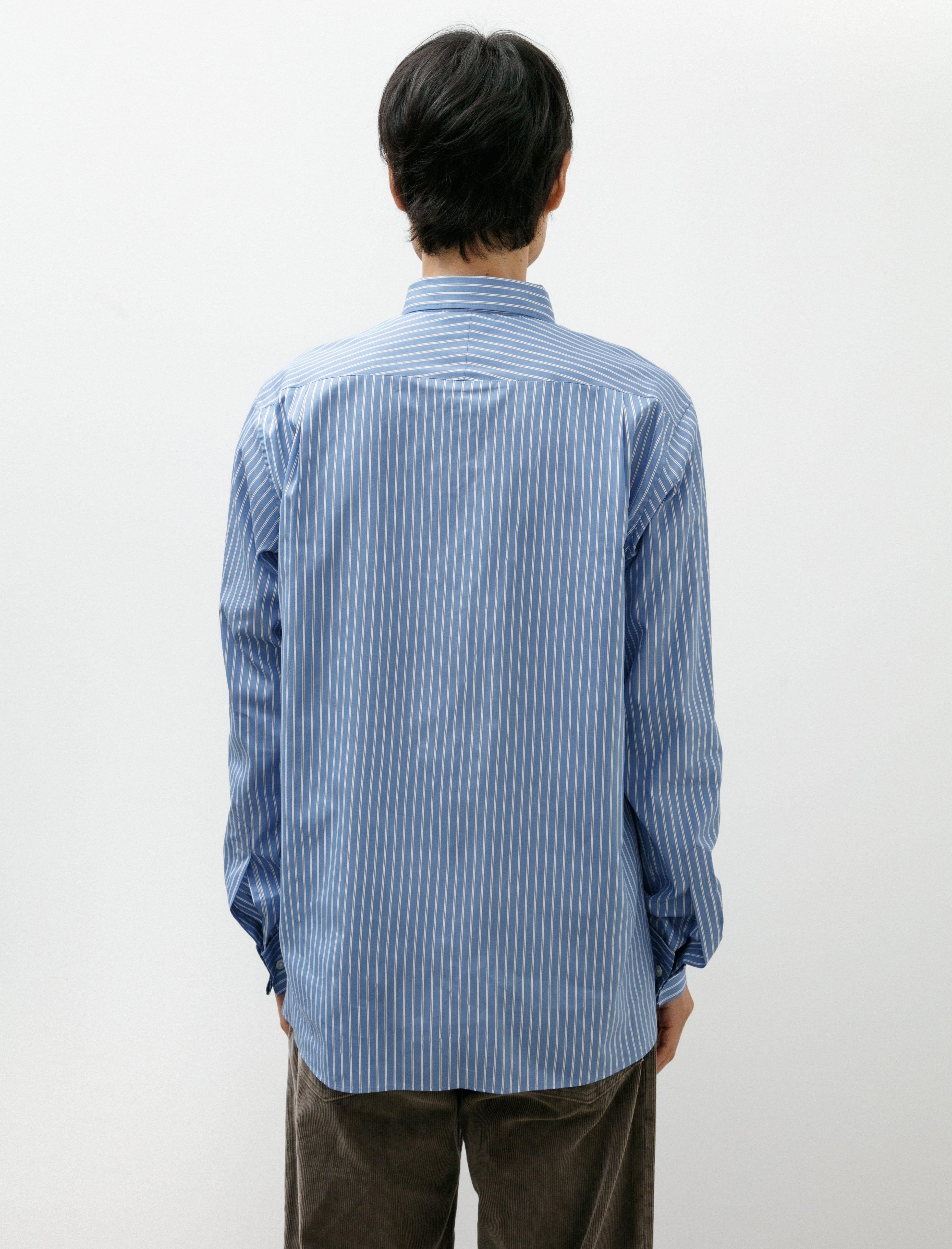 Auralee Cotton Silk Stripe Double Cuff Shirt Blue Stripe