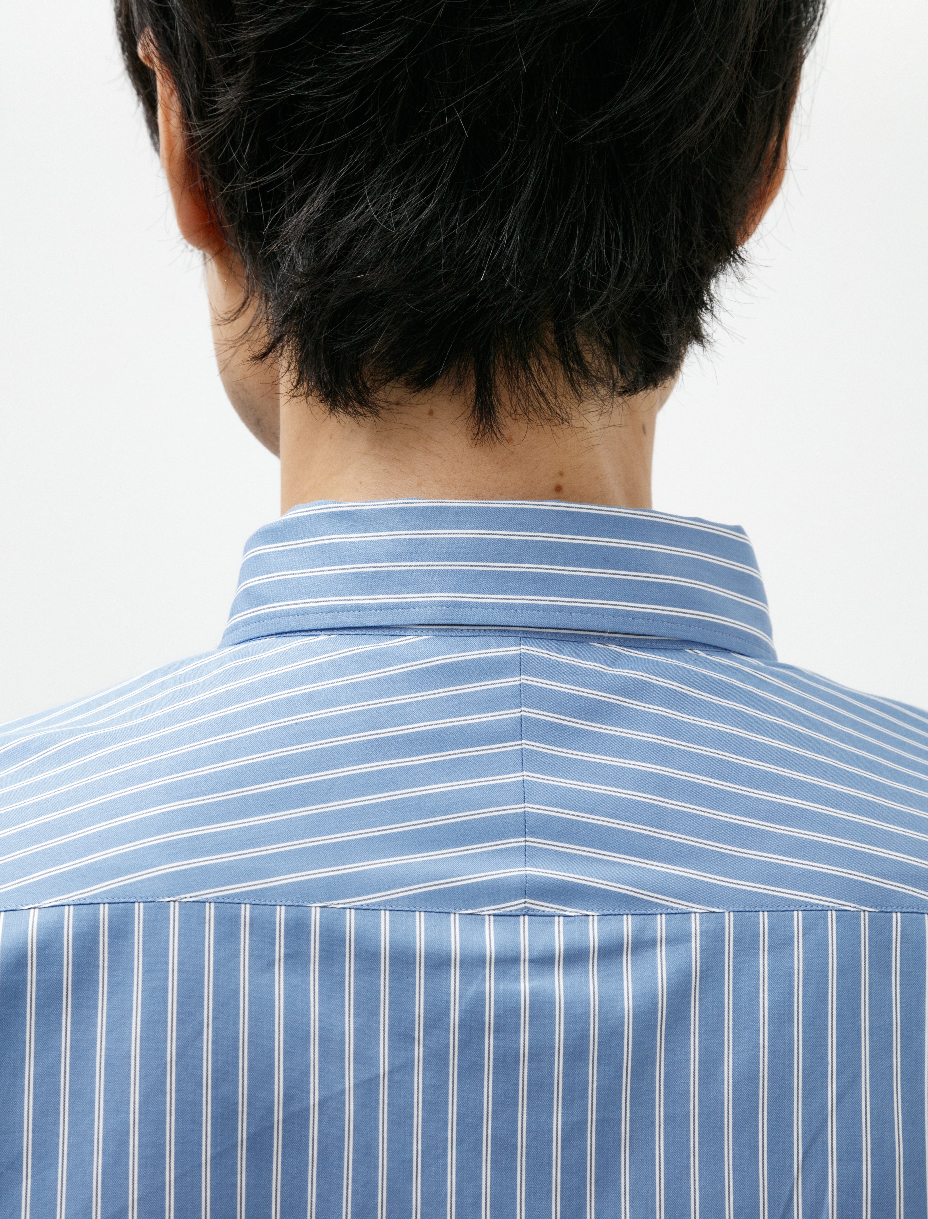 Auralee Cotton Silk Stripe Double Cuff Shirt Blue Stripe