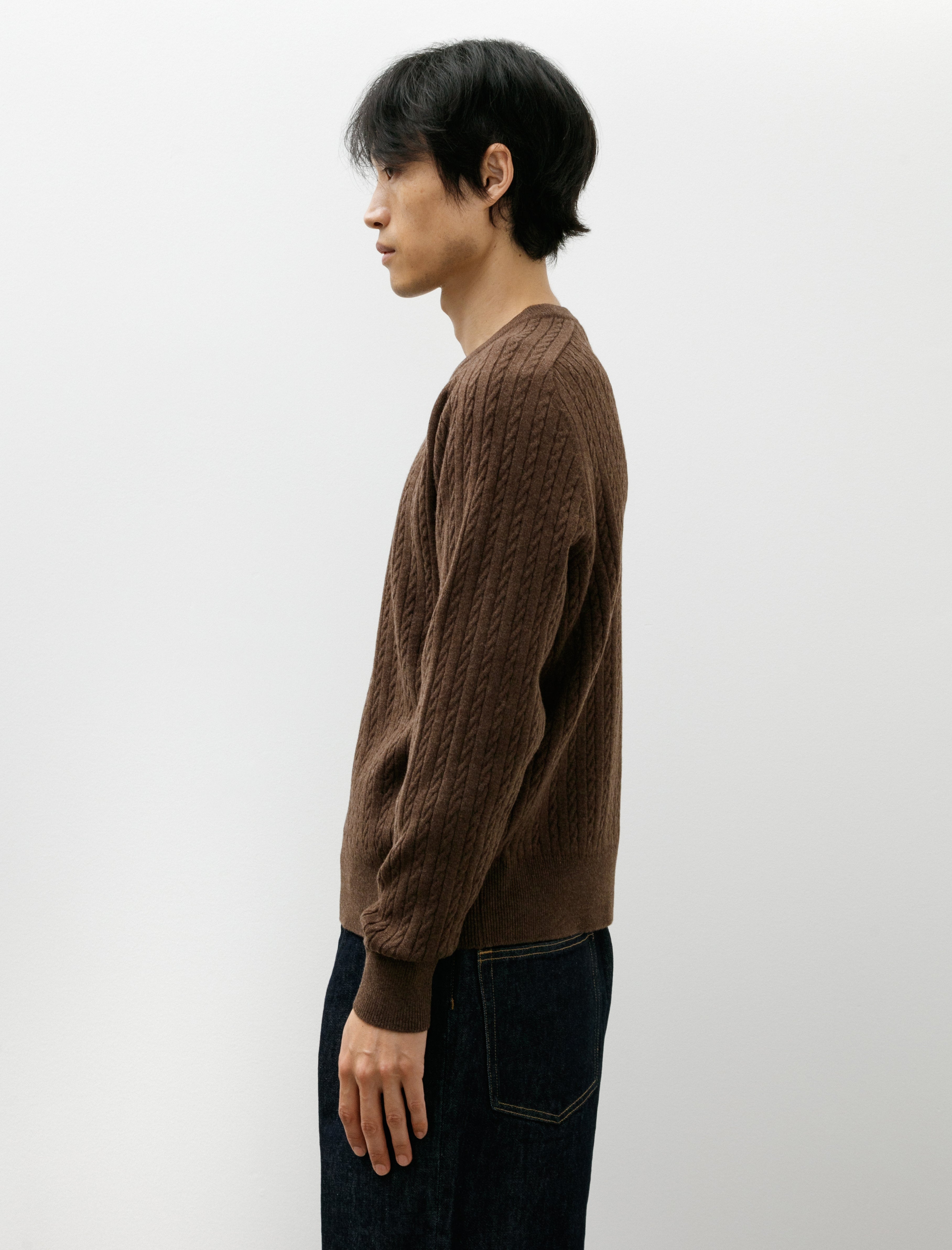 Auralee Super FIne Wool Aran Knit P/O Brown