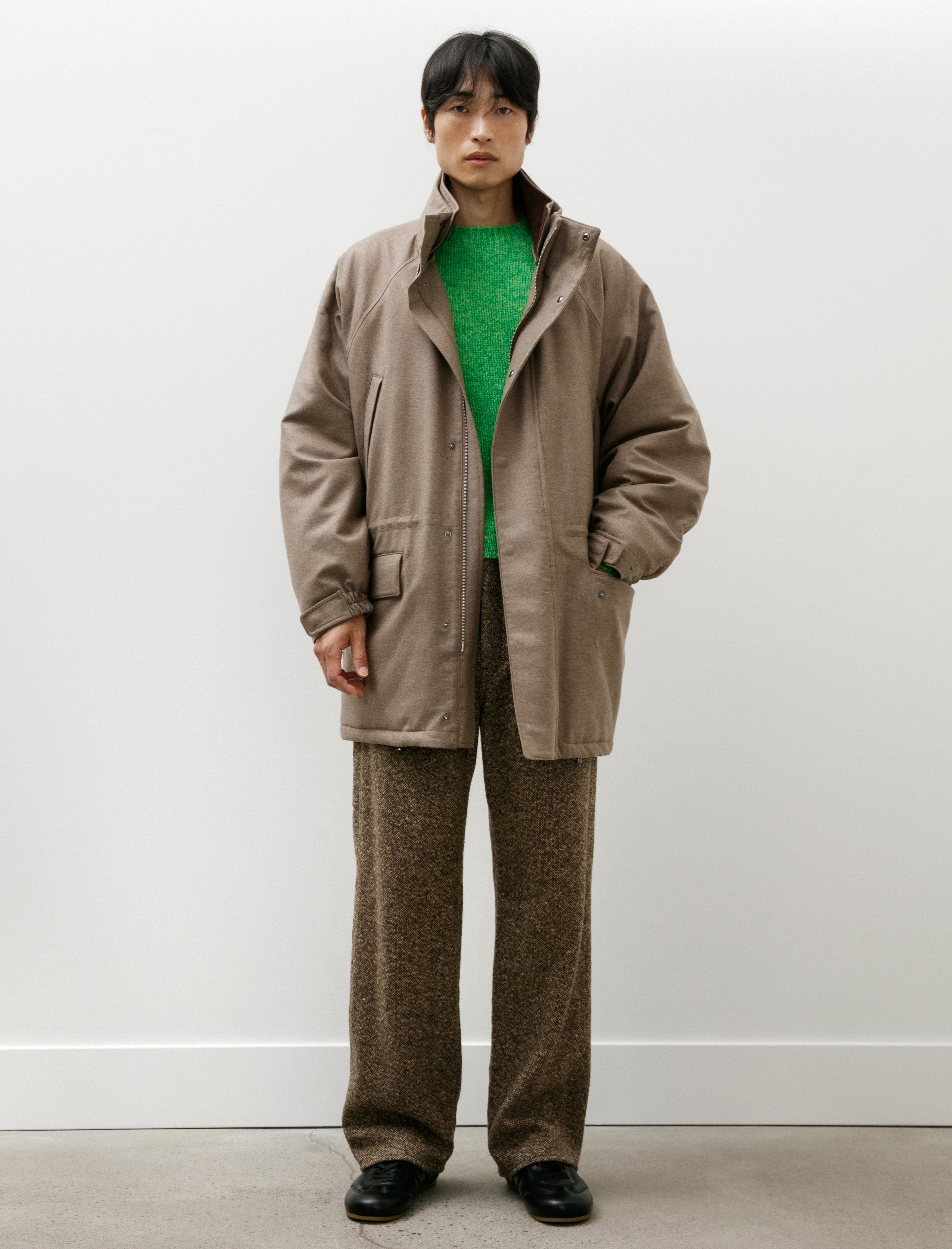 Auralee Wool Fulling Flannel Padded Over Blouson Top Brown