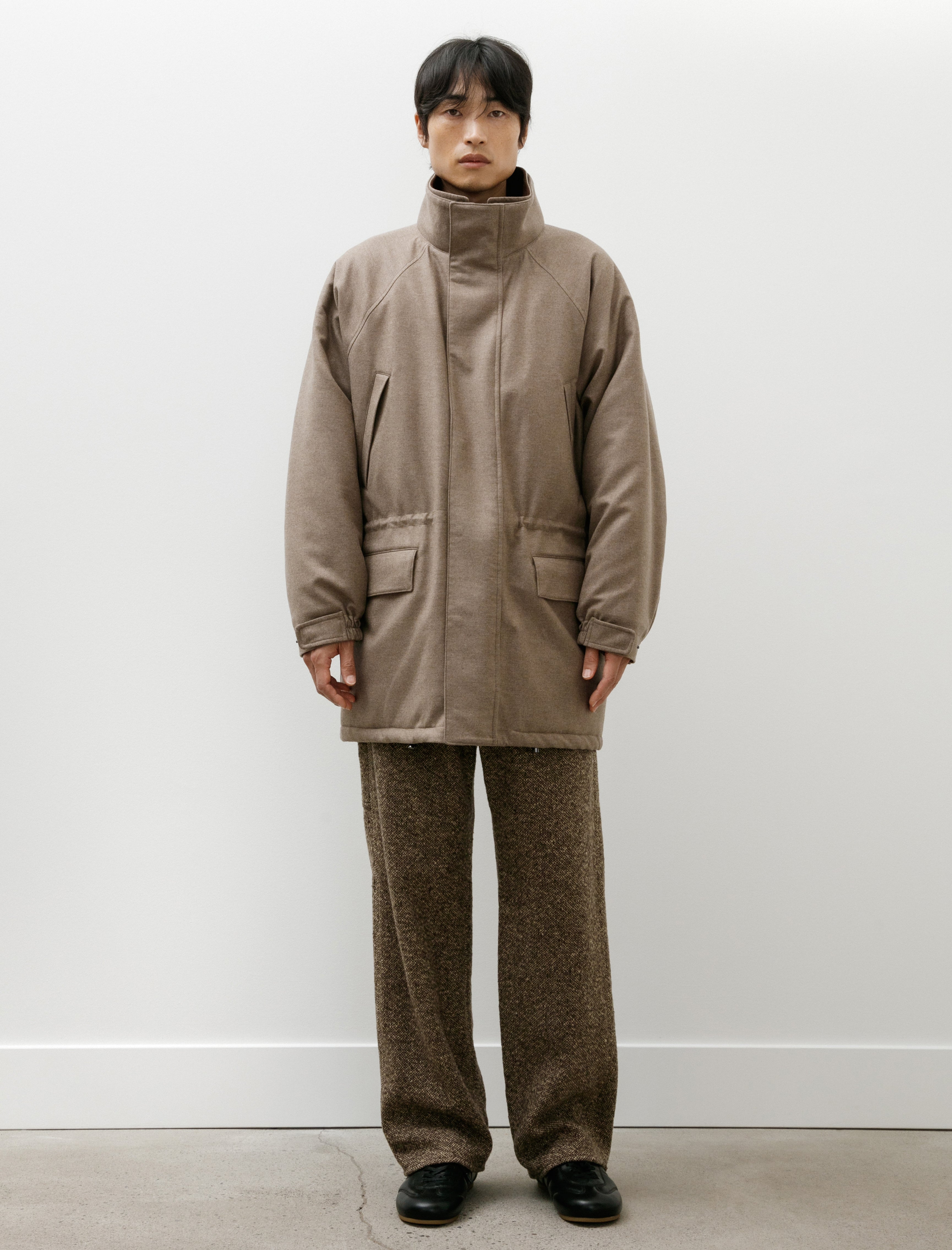 Auralee Wool Fulling Flannel Padded Over Blouson Top Brown