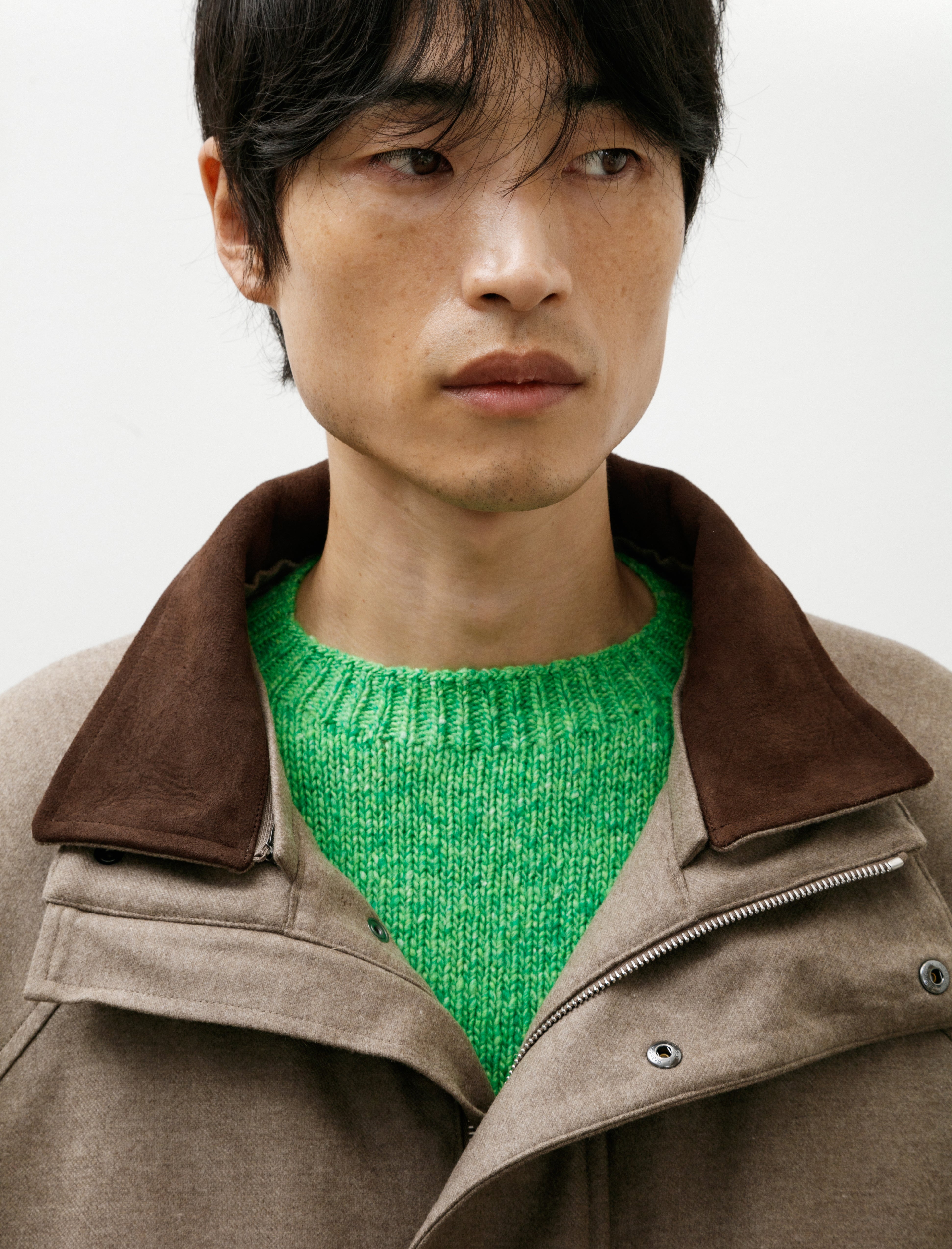 Auralee Wool Fulling Flannel Padded Over Blouson Top Brown