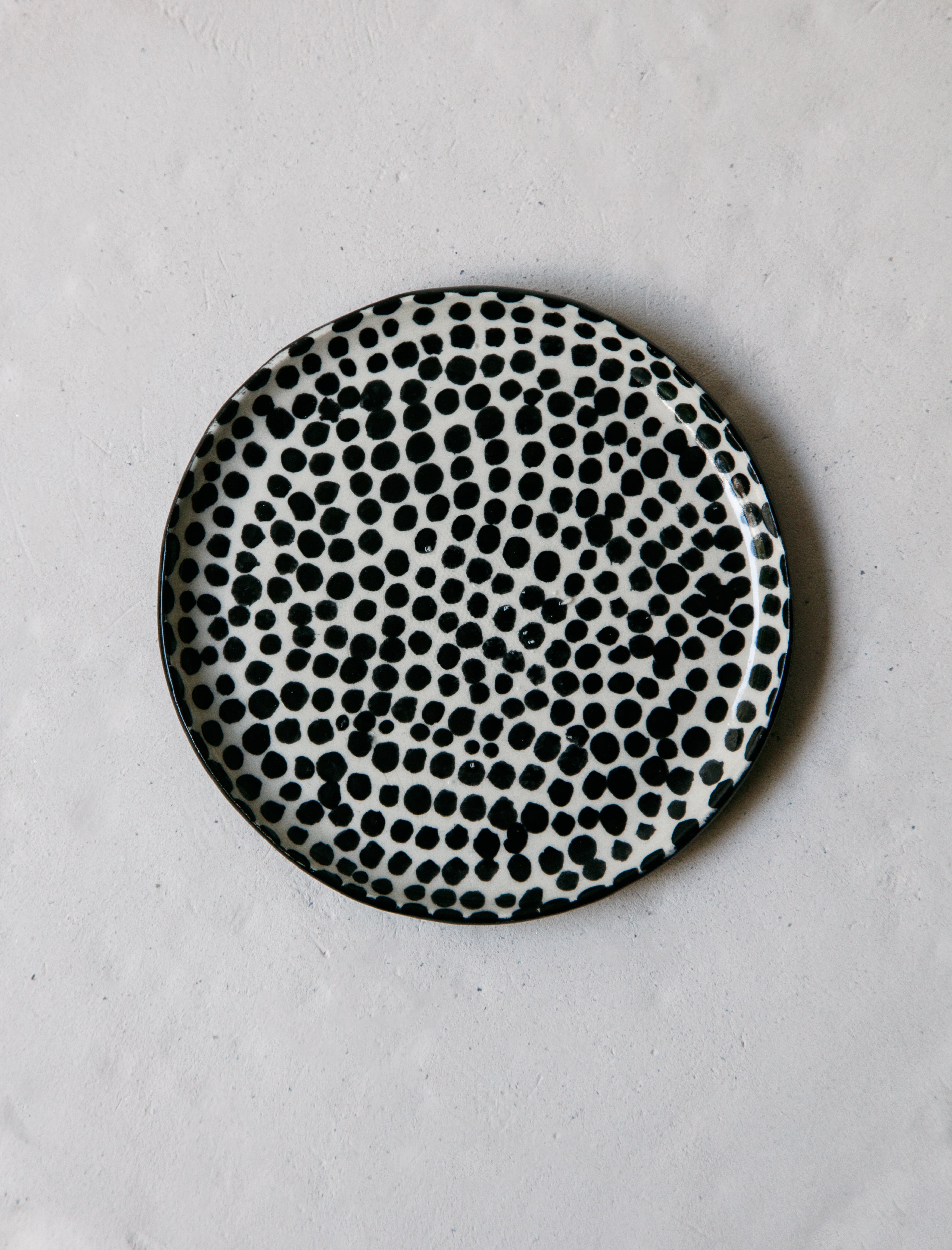 Nathalee Paolinelli Small Polka Dot Plate Cream w/ Black Dots
